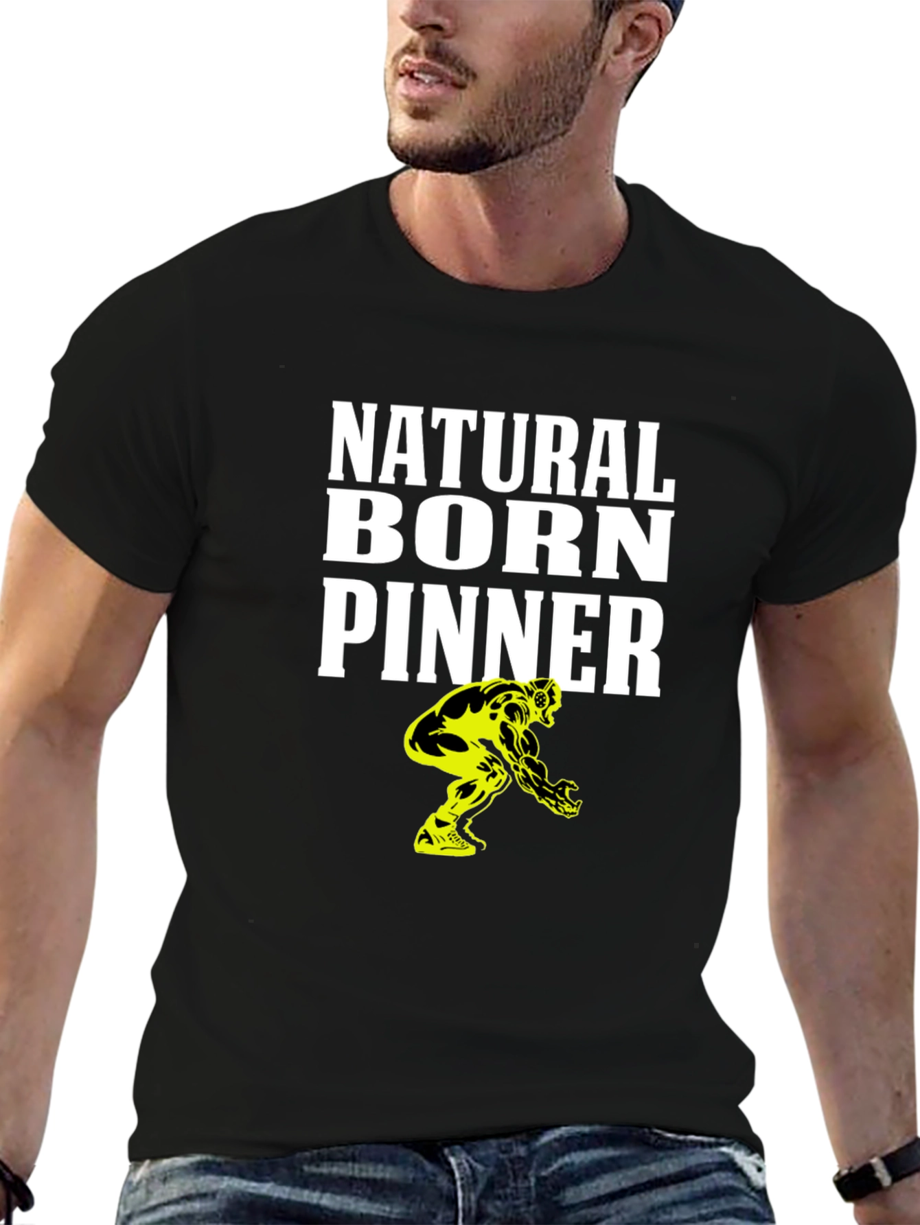 Natural Born Pinner Black T-Shirt - Wrestling Design