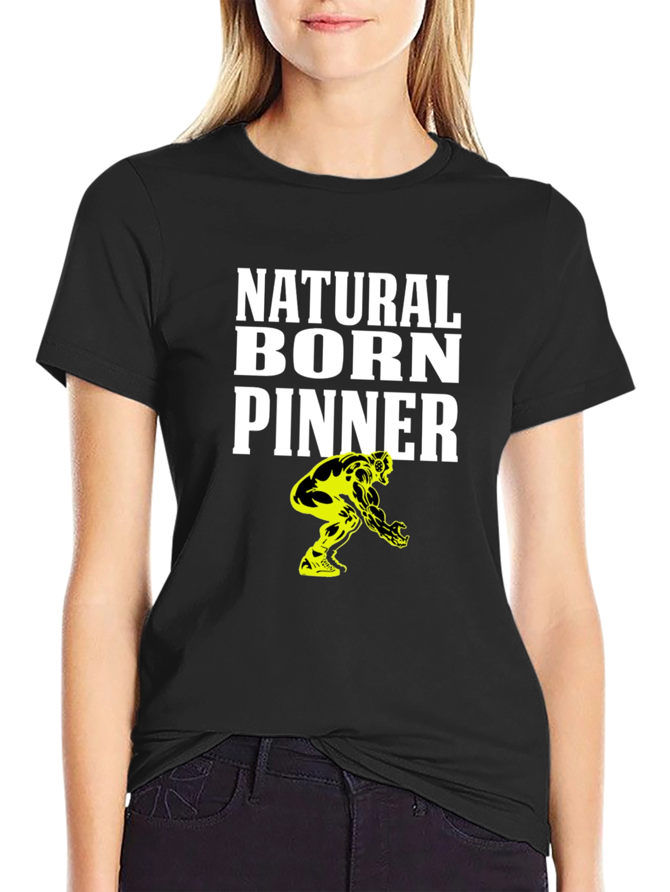 Natural Born Pinner Black T-Shirt - Wrestling Design