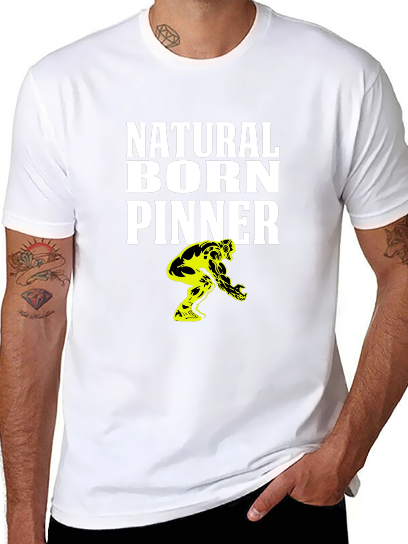 Natural Born Pinner Black T-Shirt - Wrestling Design