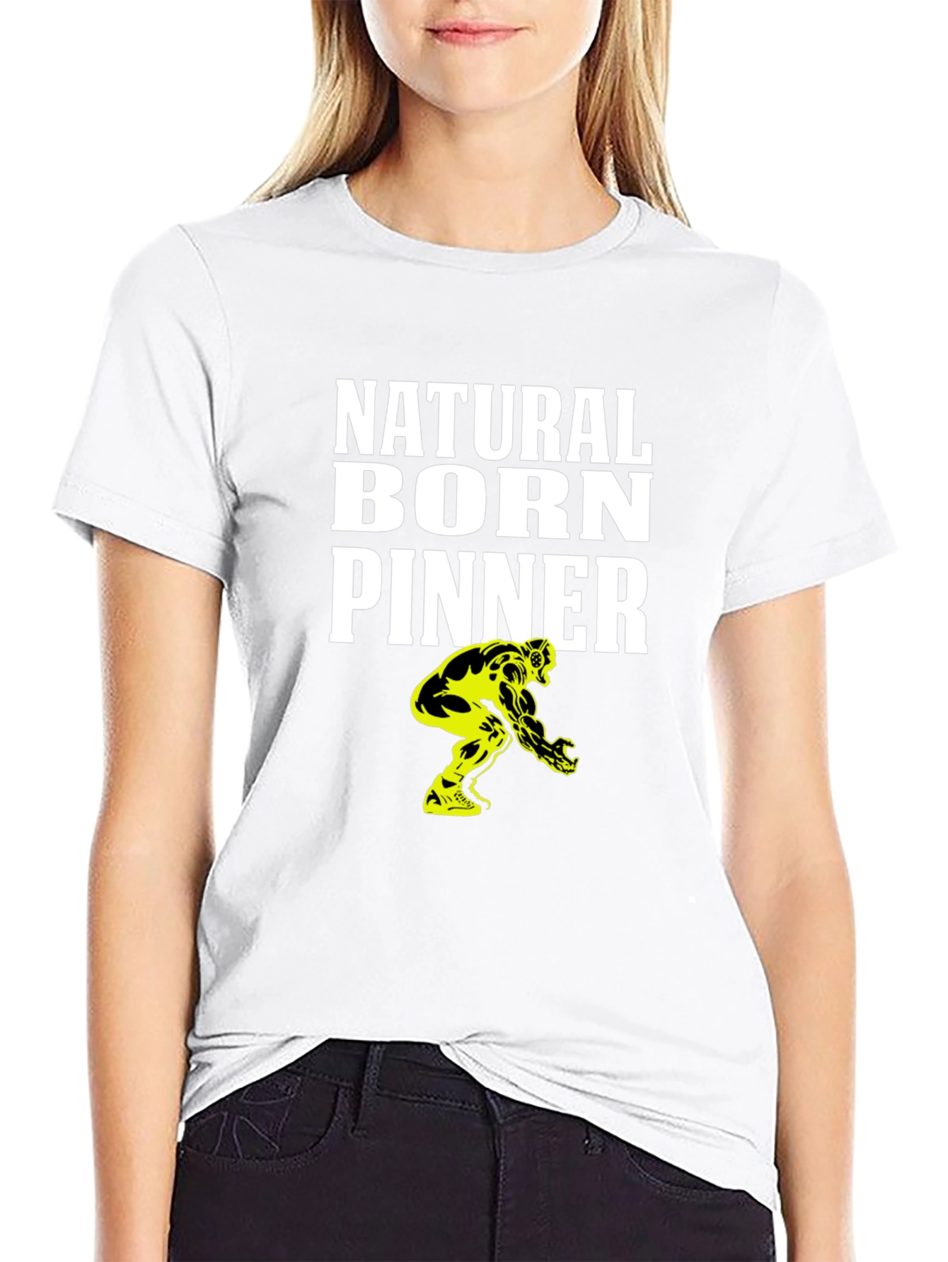 Natural Born Pinner Black T-Shirt - Wrestling Design