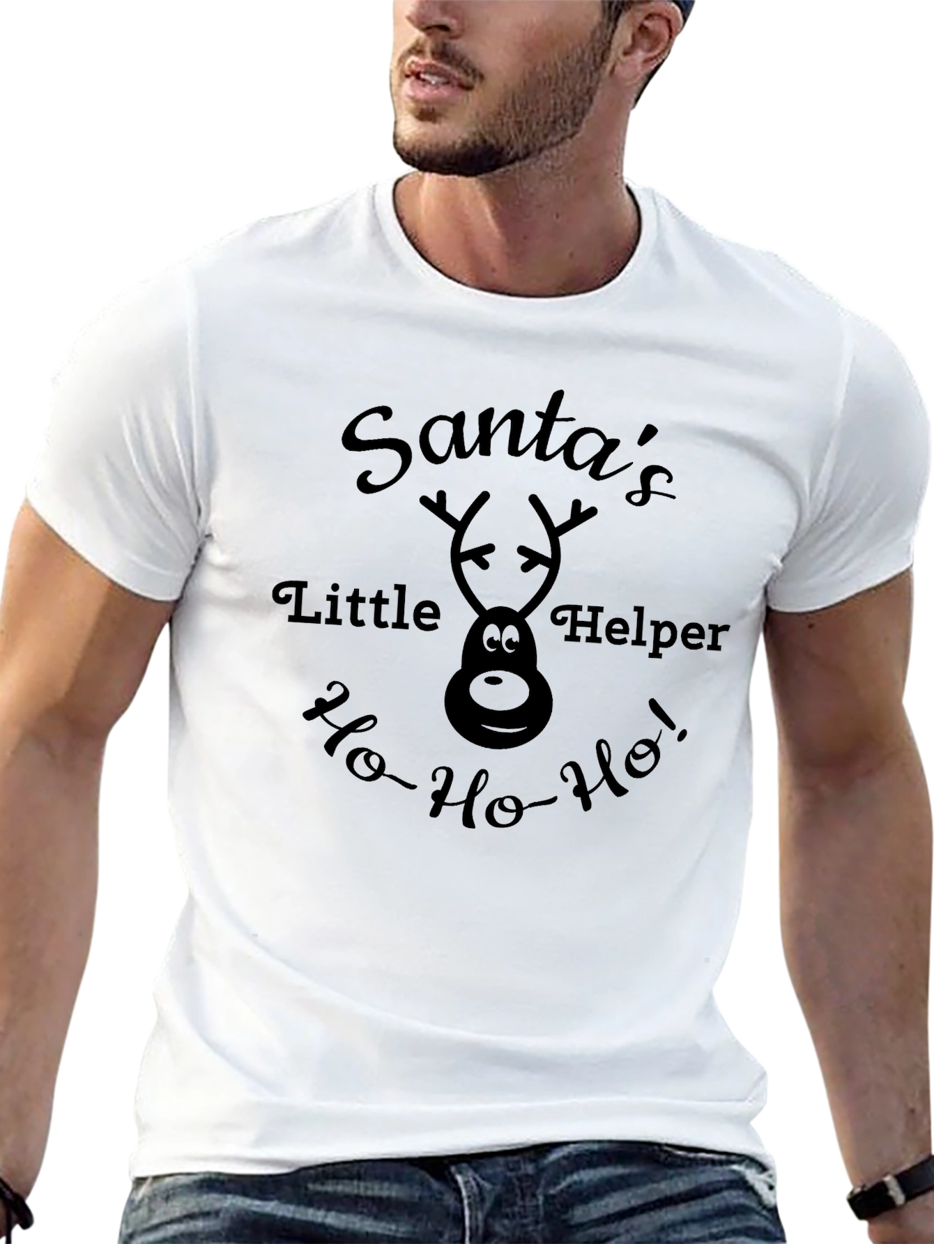 Santas Little Helper Black Graphic T-Shirt