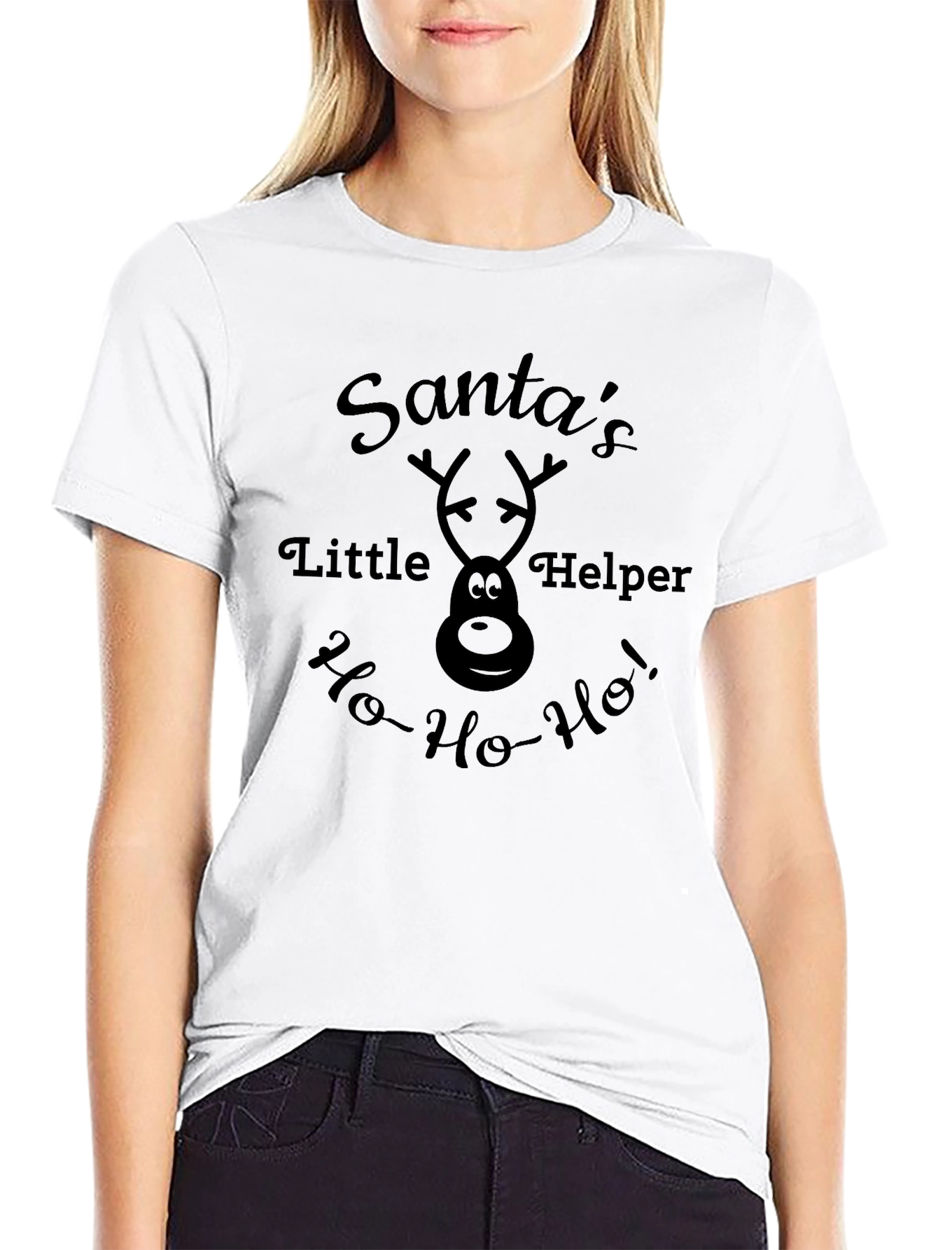 Santas Little Helper Black Graphic T-Shirt