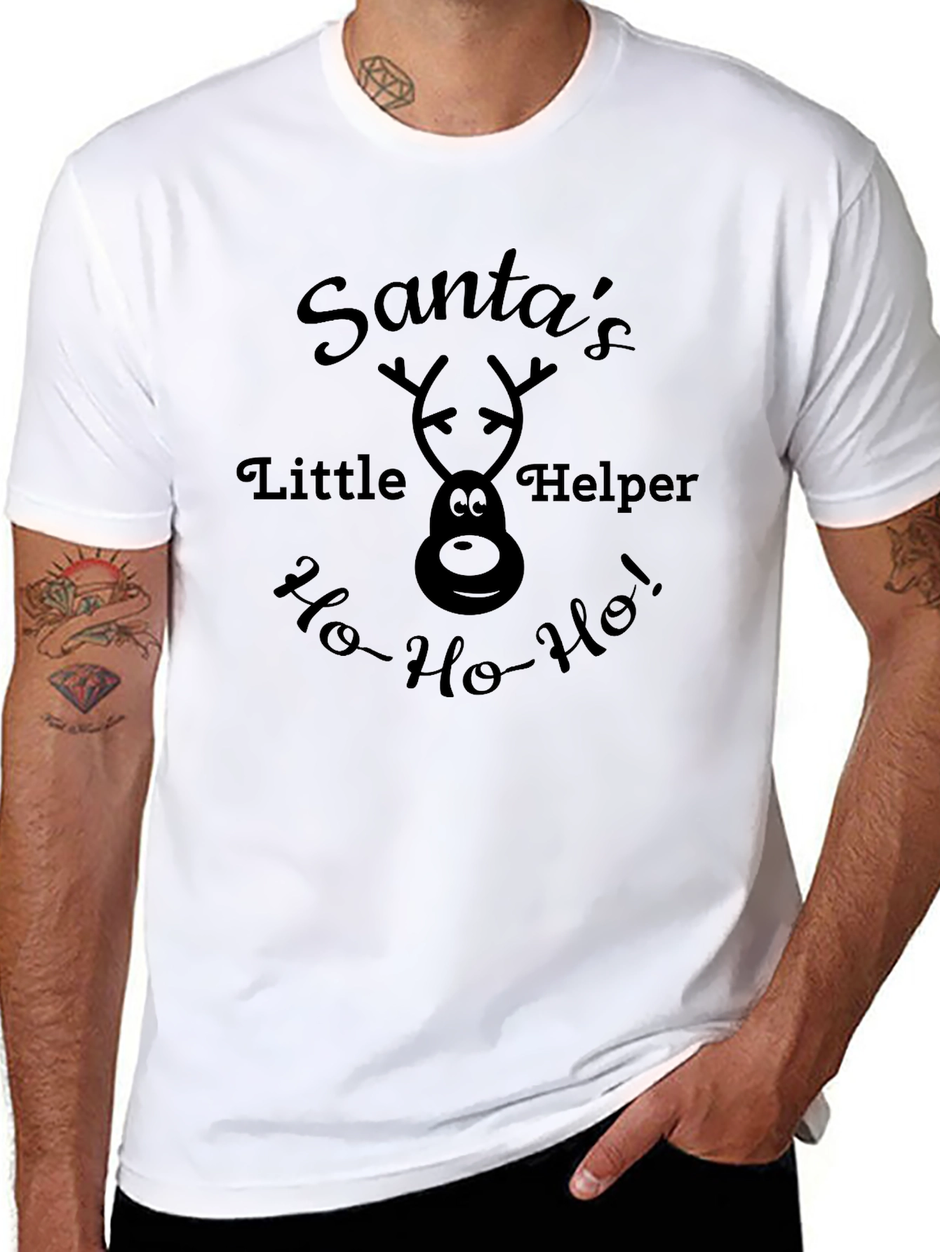 Santas Little Helper Black Graphic T-Shirt
