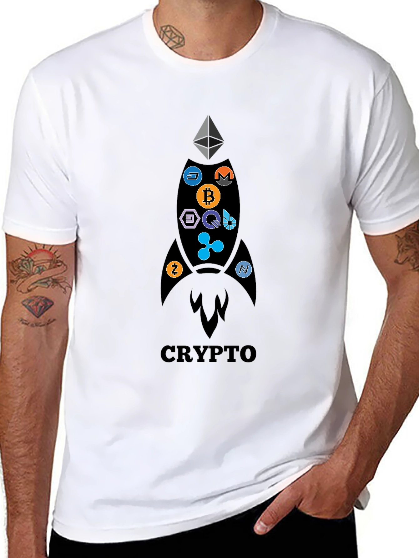 Crypto Rocket T-Shirt - Bitcoin Ethereum and More!