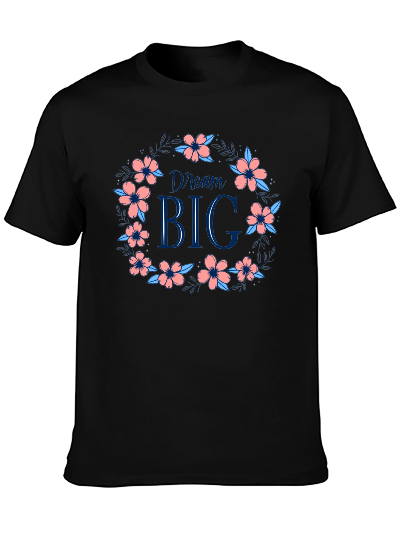 Dream Big Floral Wreath Graphic Tee - Black