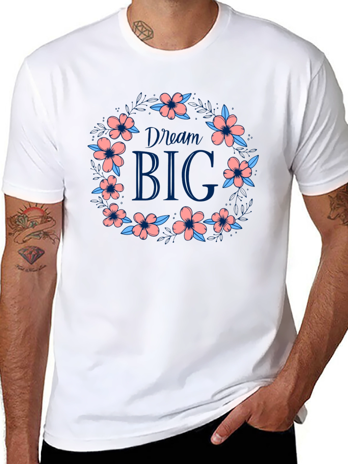 Dream Big Floral Wreath Graphic Tee - Black