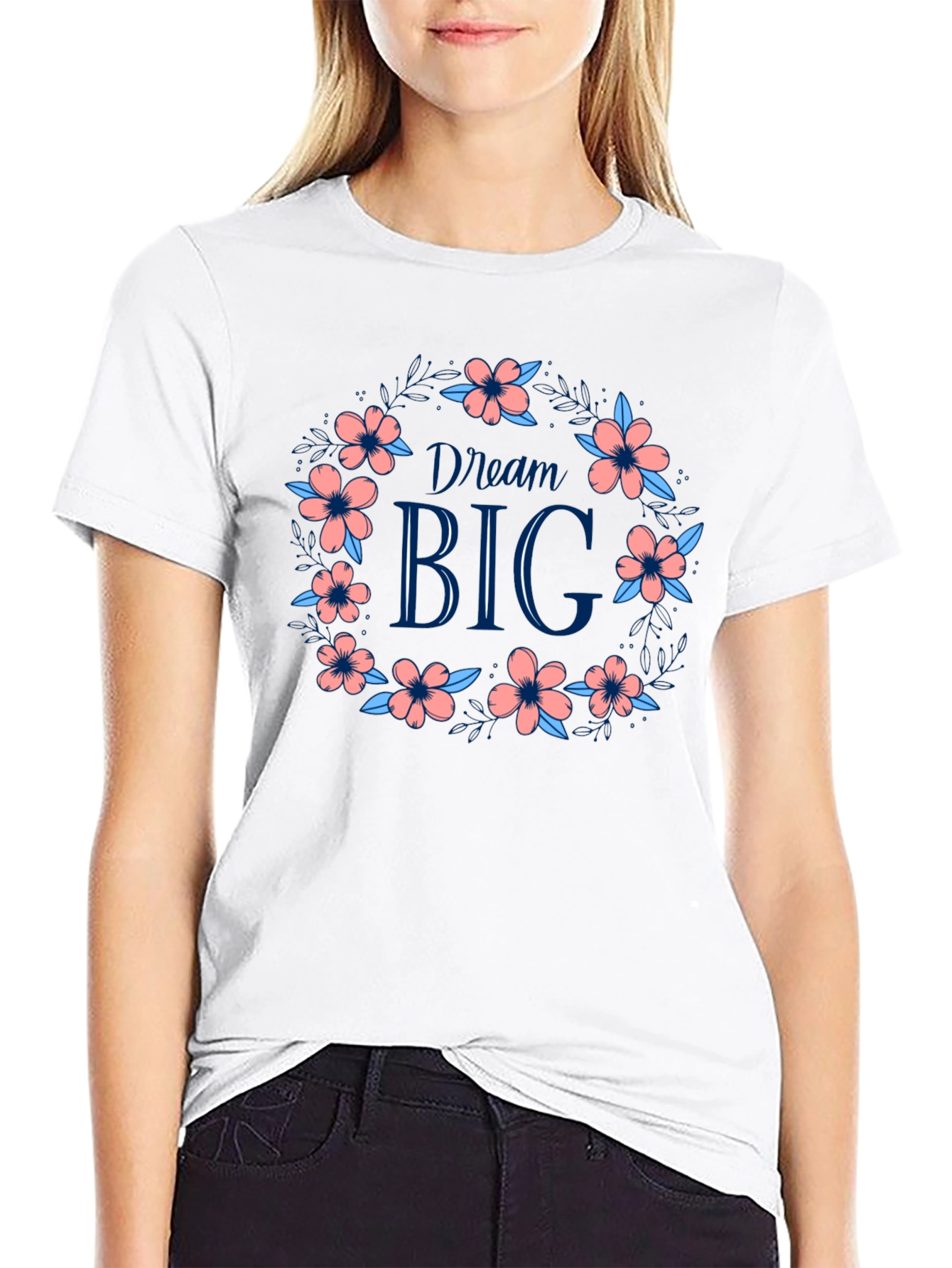 Dream Big Floral Wreath Graphic Tee - Black