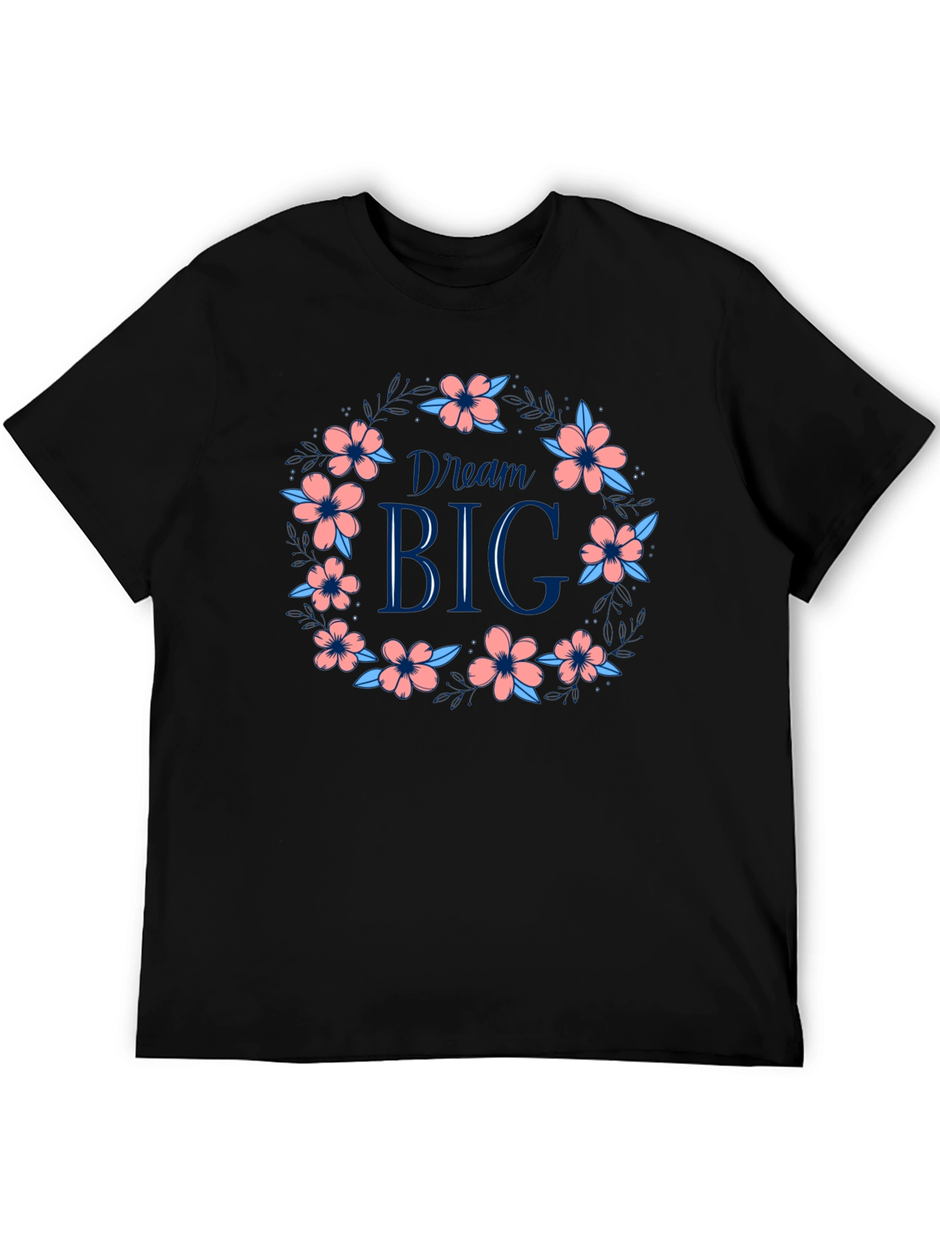 Dream Big Floral Wreath Graphic Tee - Black