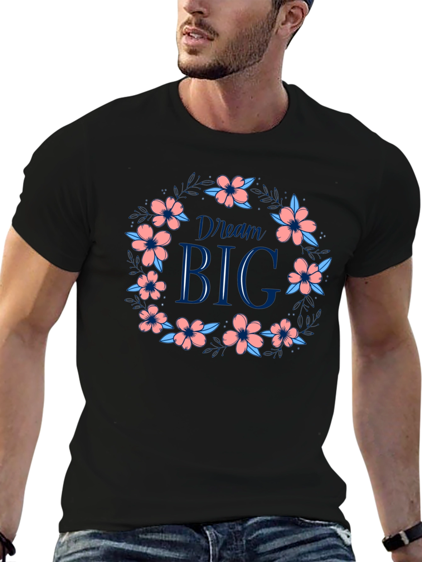 Dream Big Floral Wreath Graphic Tee - Black
