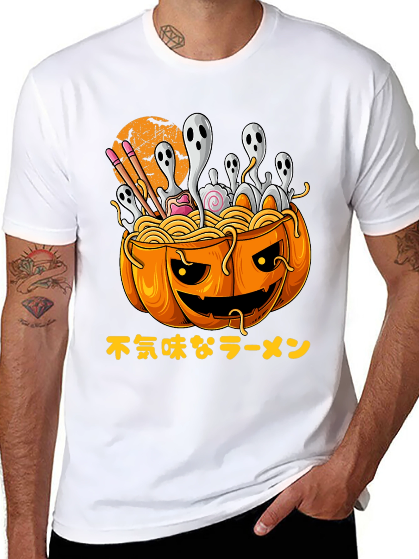 Halloween Ramen T-Shirt - Pumpkin Bowl & Ghosts
