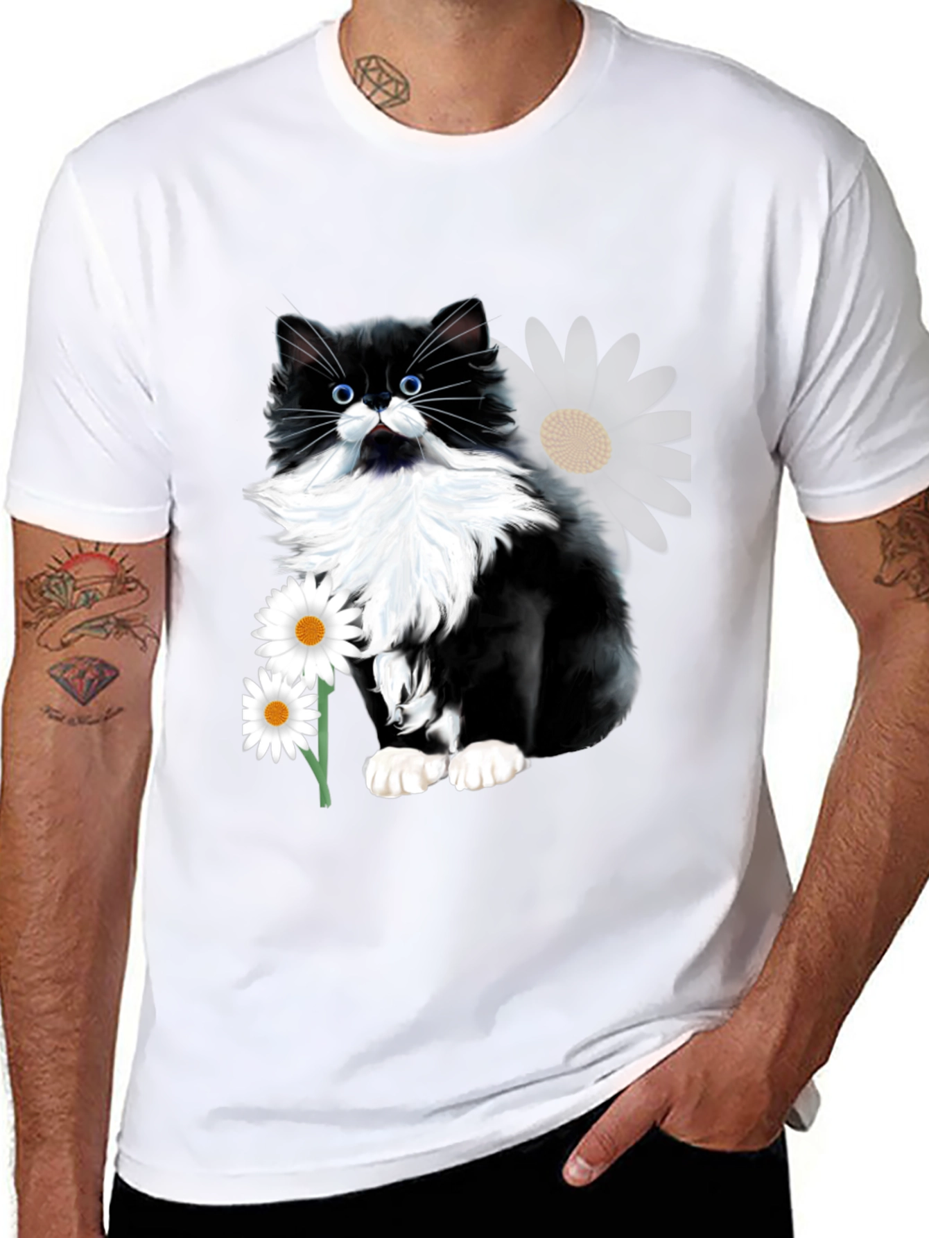 Black Cat & Daisy T-Shirt
