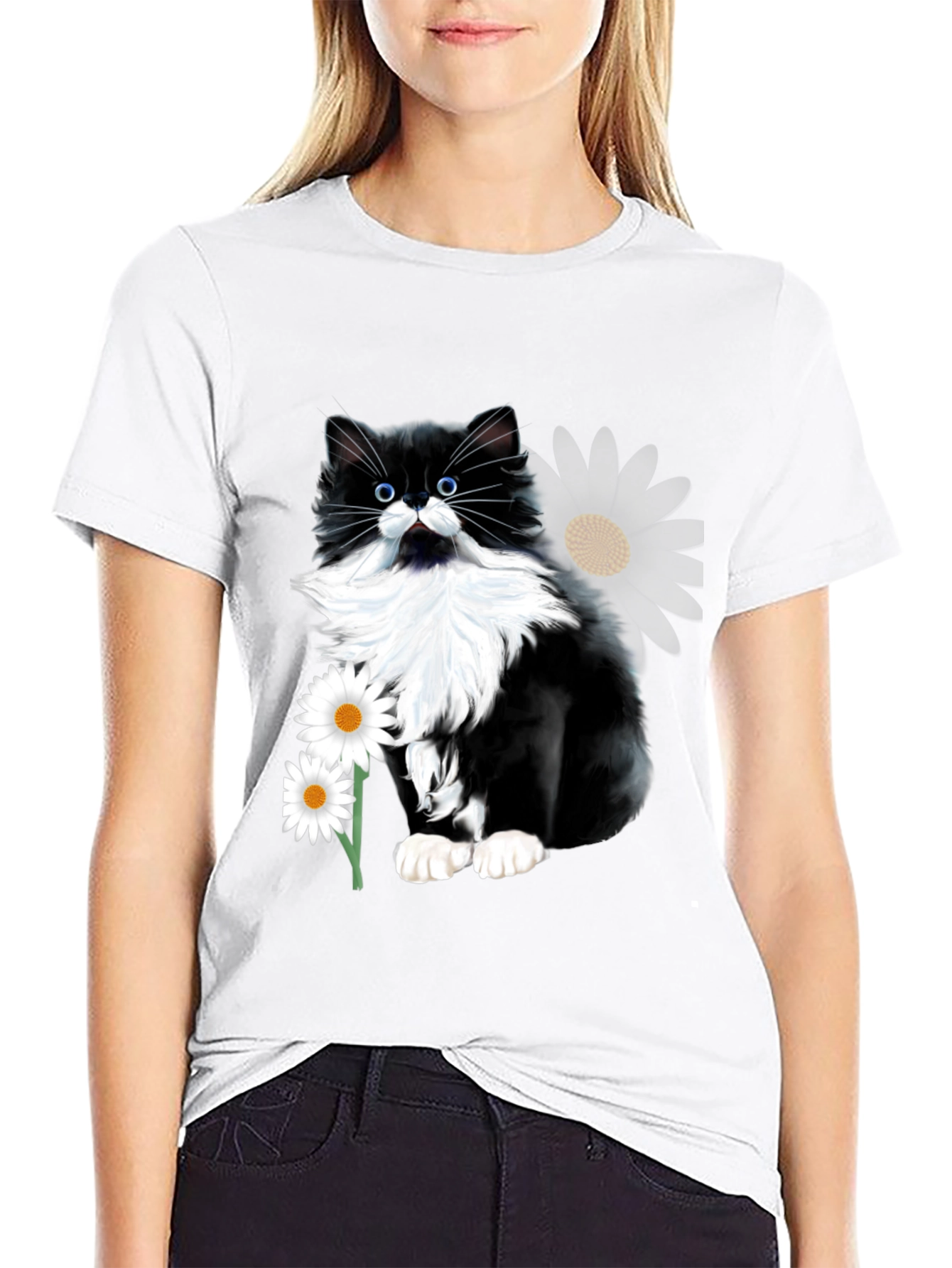 Black Cat & Daisy T-Shirt
