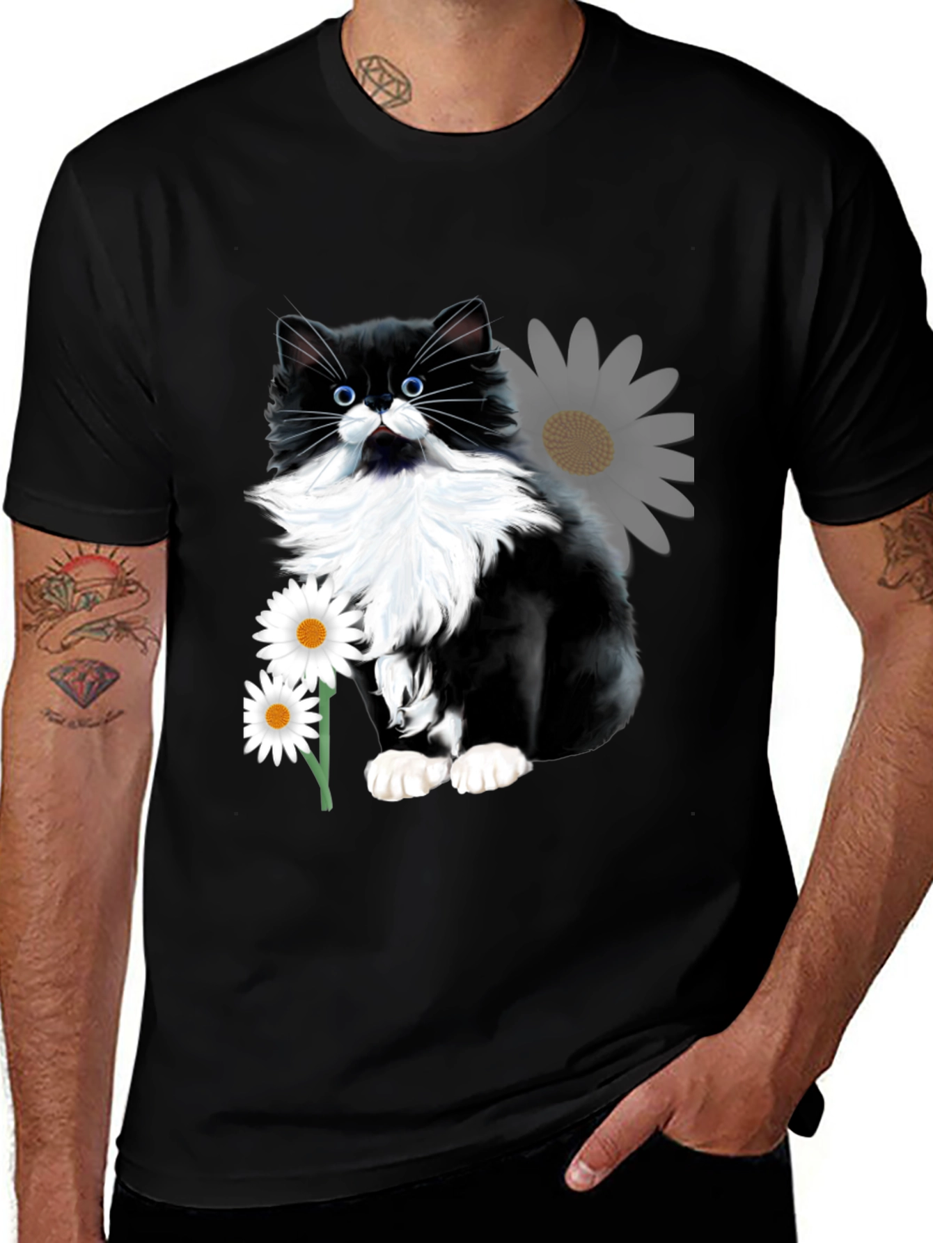 Black Cat & Daisy T-Shirt