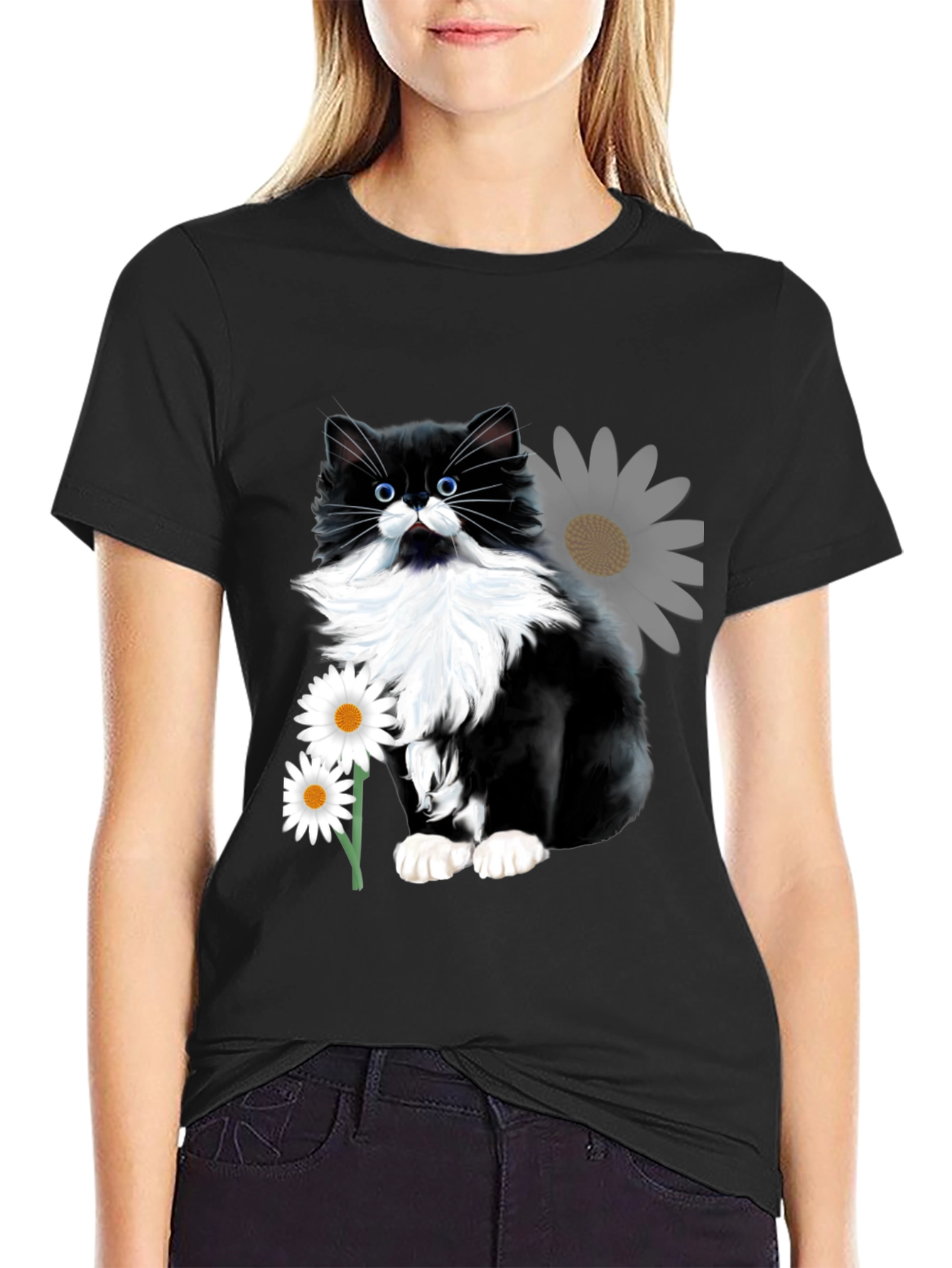Black Cat & Daisy T-Shirt