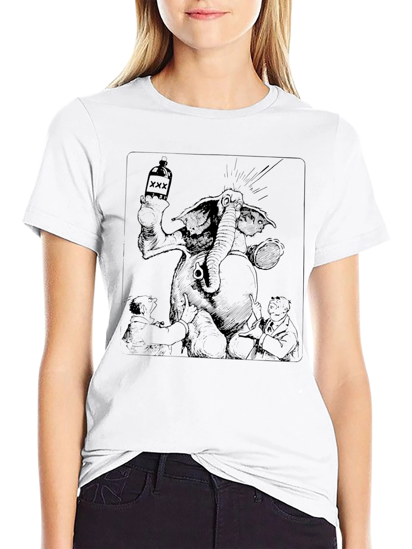 Black Graphic Tee - Elephant & Booze Design