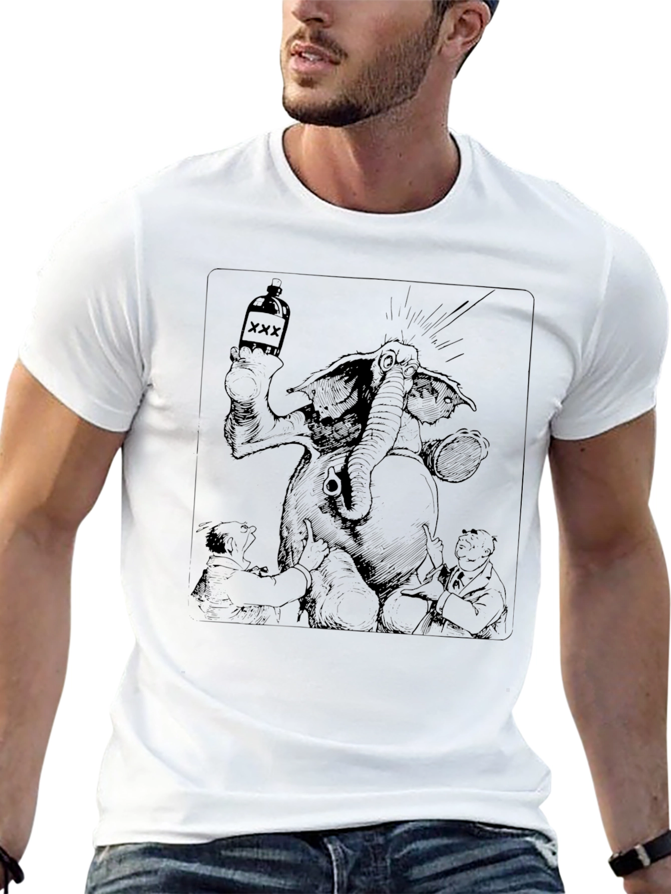 Black Graphic Tee - Elephant & Booze Design