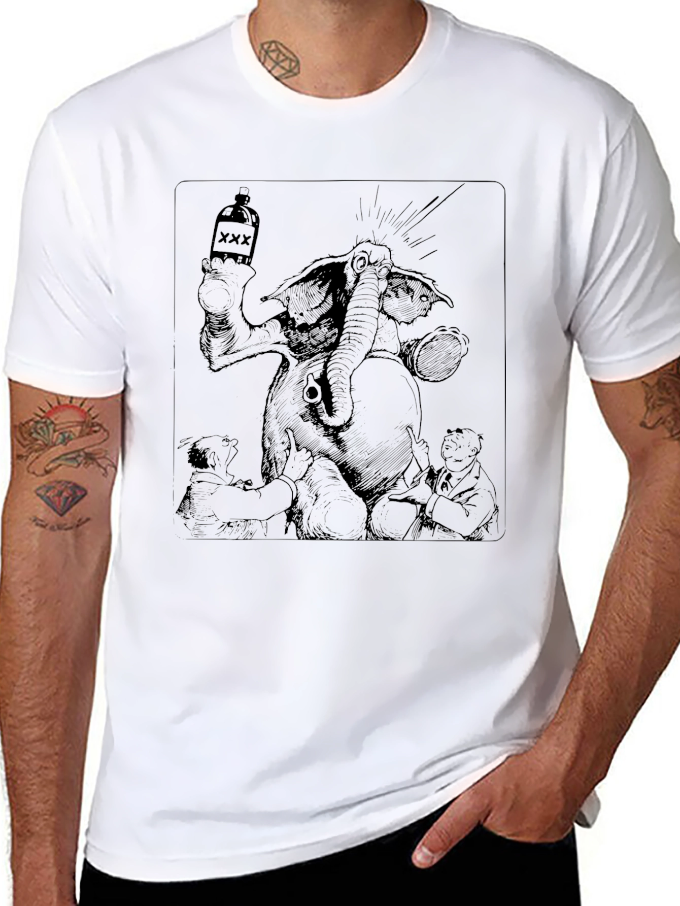 Black Graphic Tee - Elephant & Booze Design