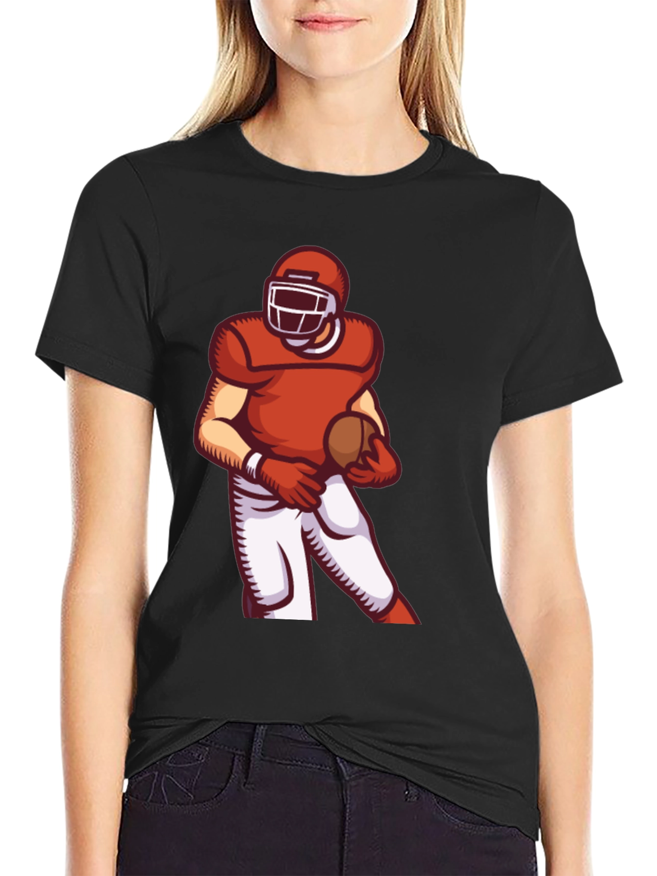 Football Player Graphic Tee - Sporty Black T-Shirt