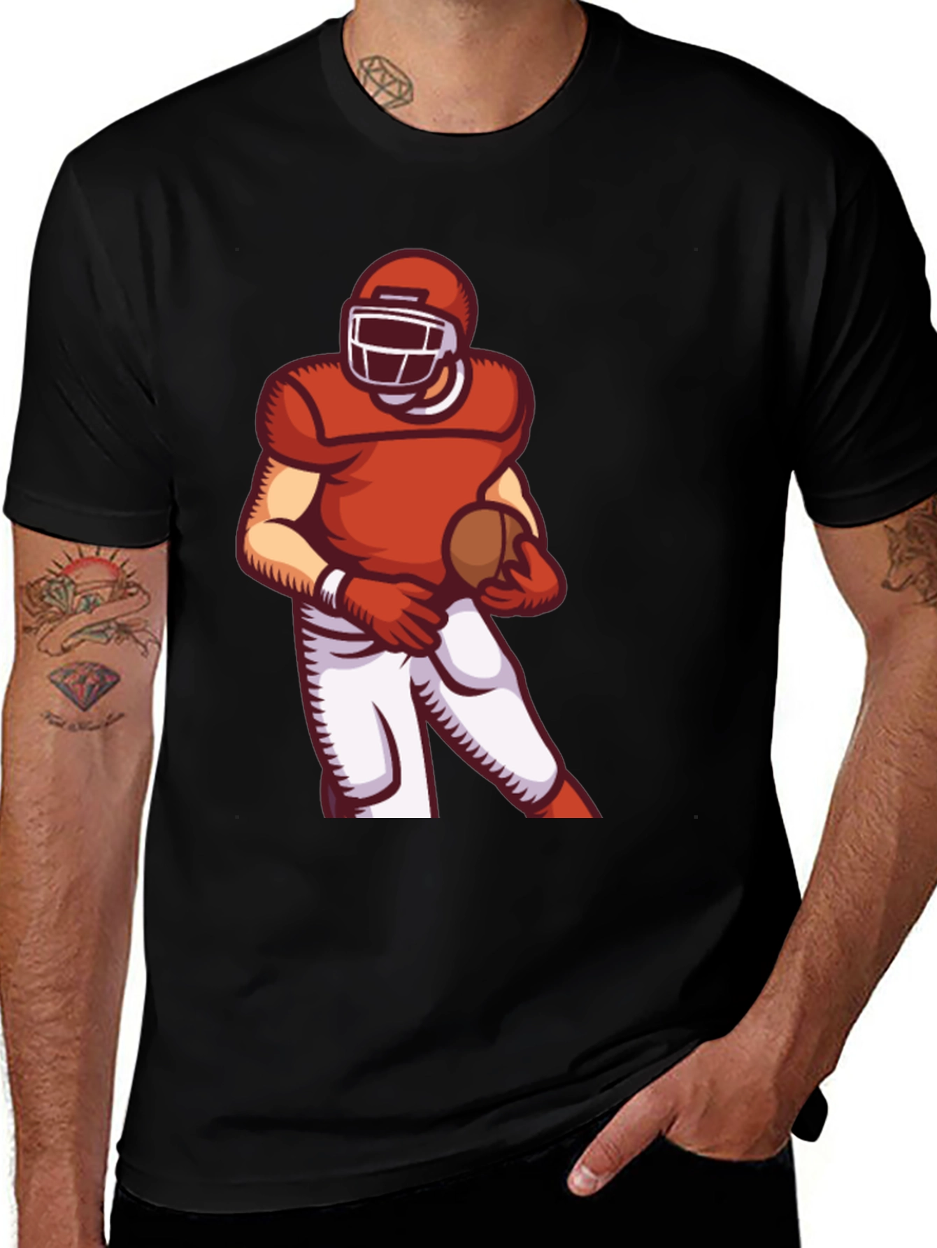 Football Player Graphic Tee - Sporty Black T-Shirt