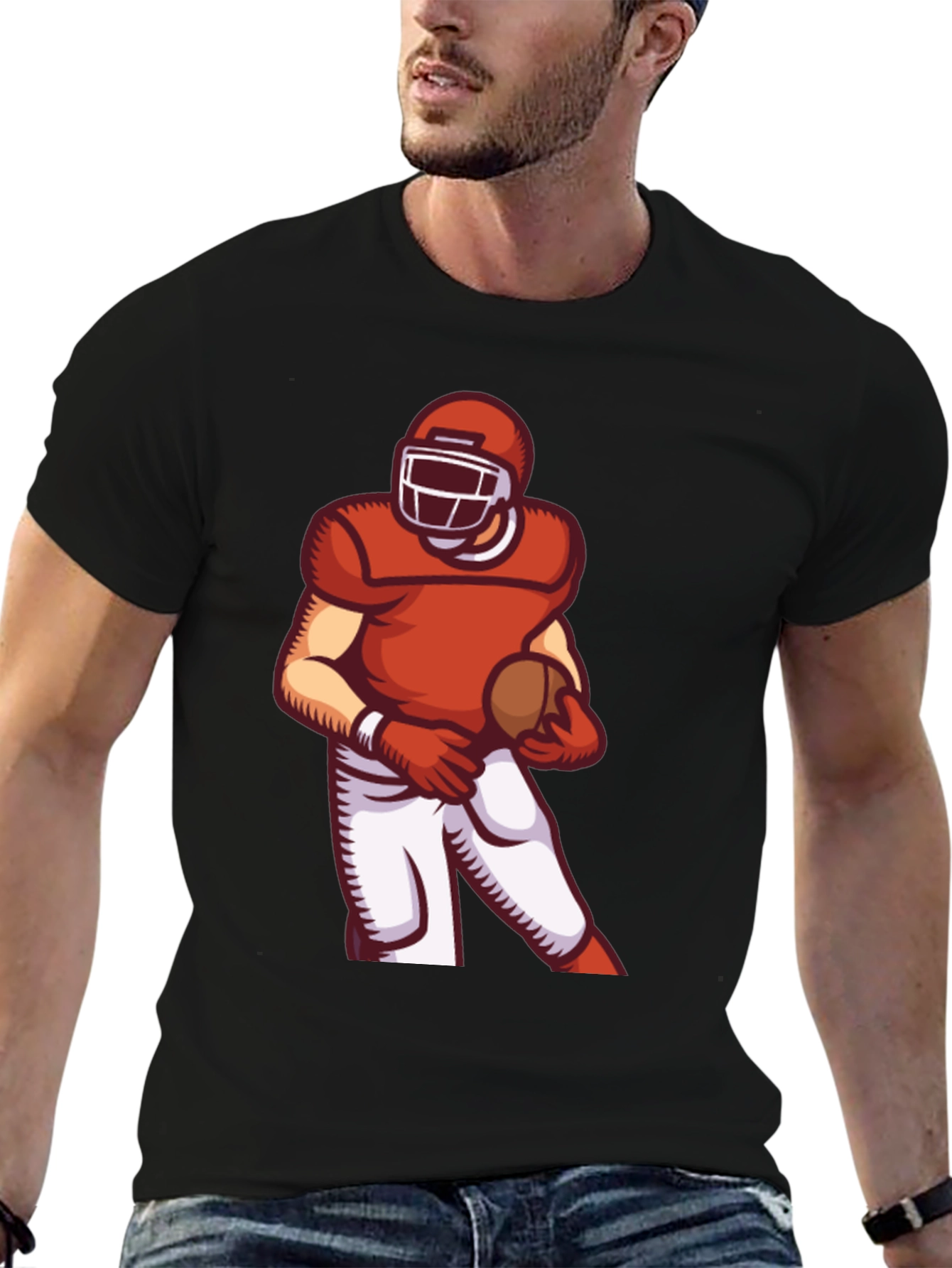 Football Player Graphic Tee - Sporty Black T-Shirt