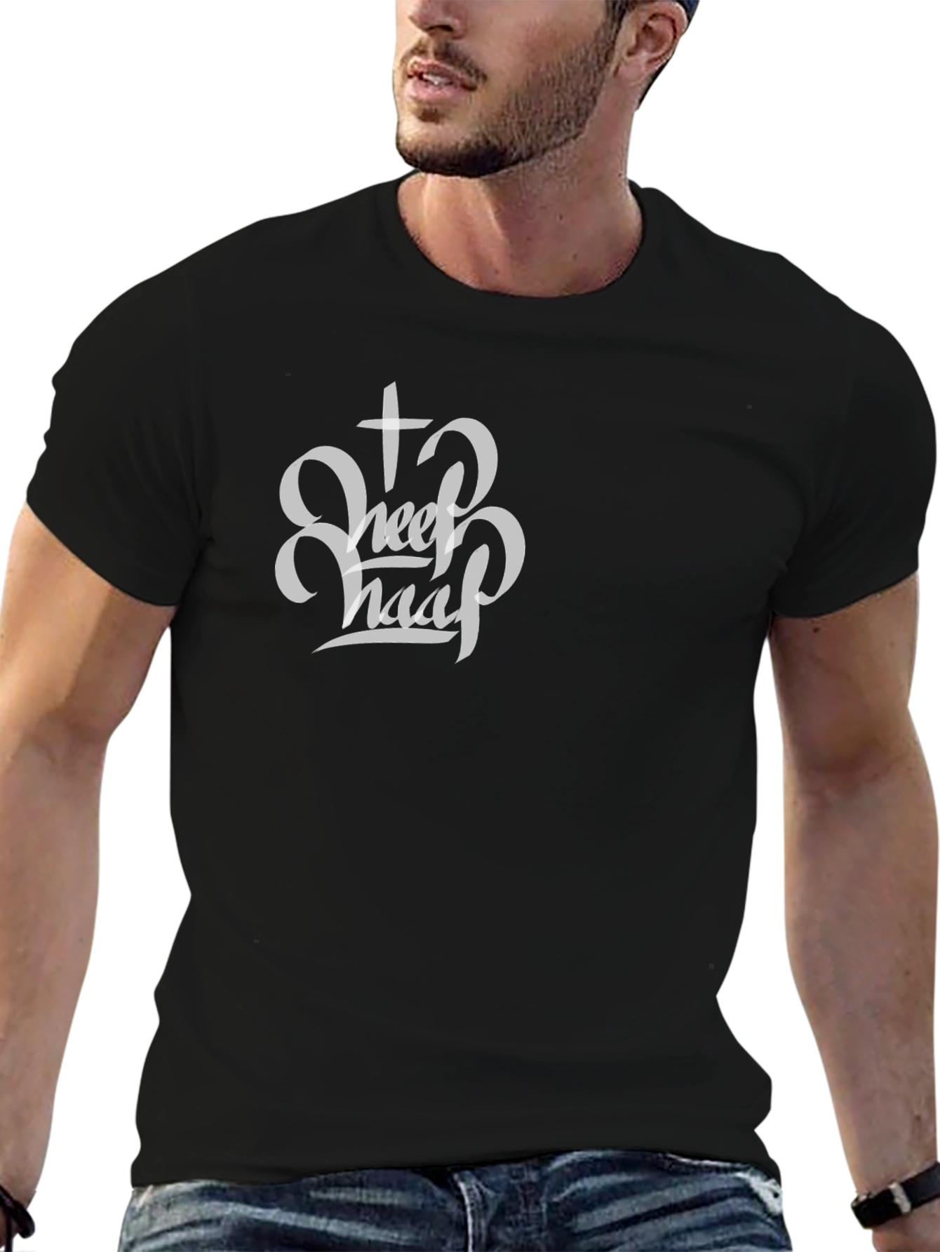 Black T-Shirt with Christian Sheep Graphic