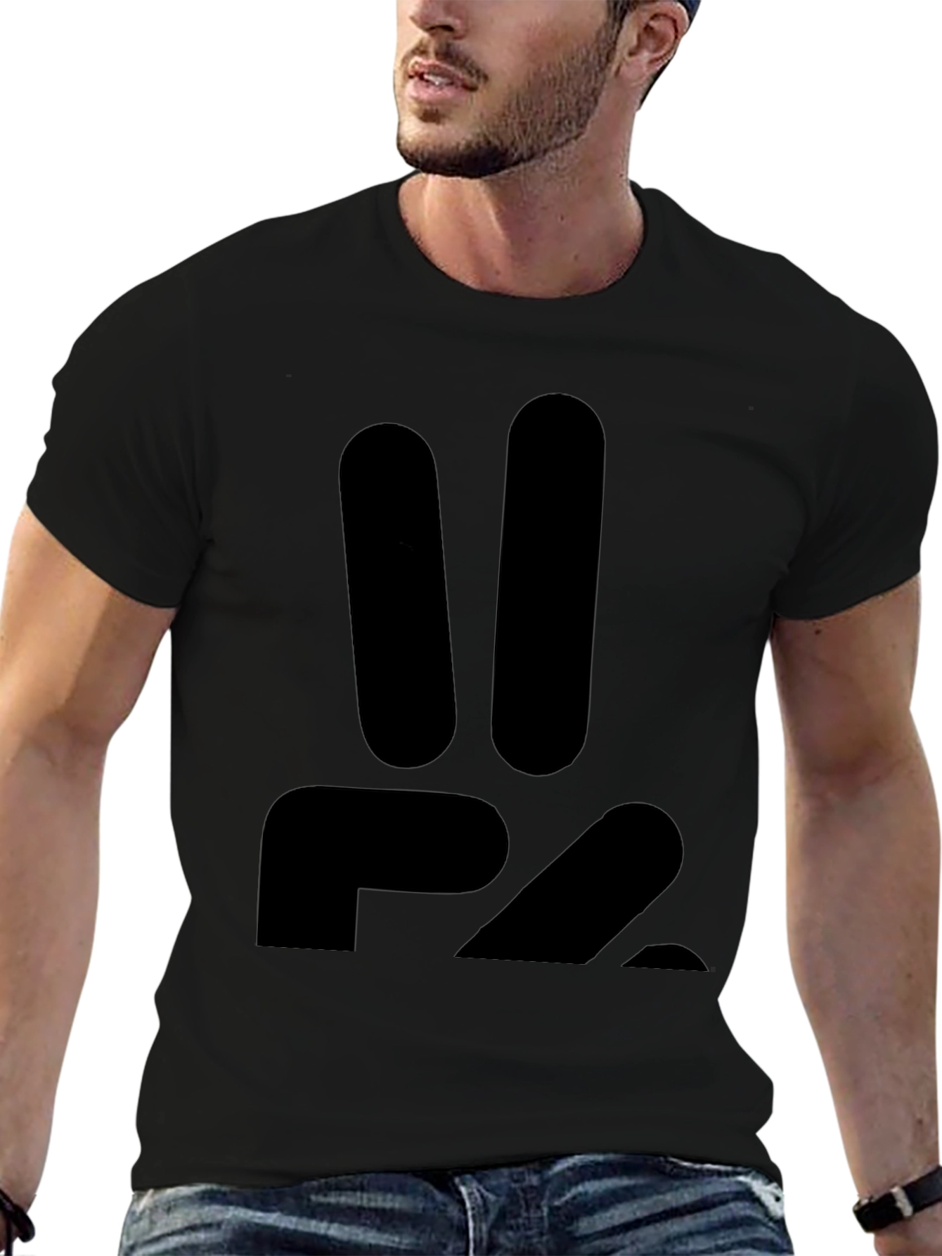 P2 Black Graphic Tee - Modern Casual Style