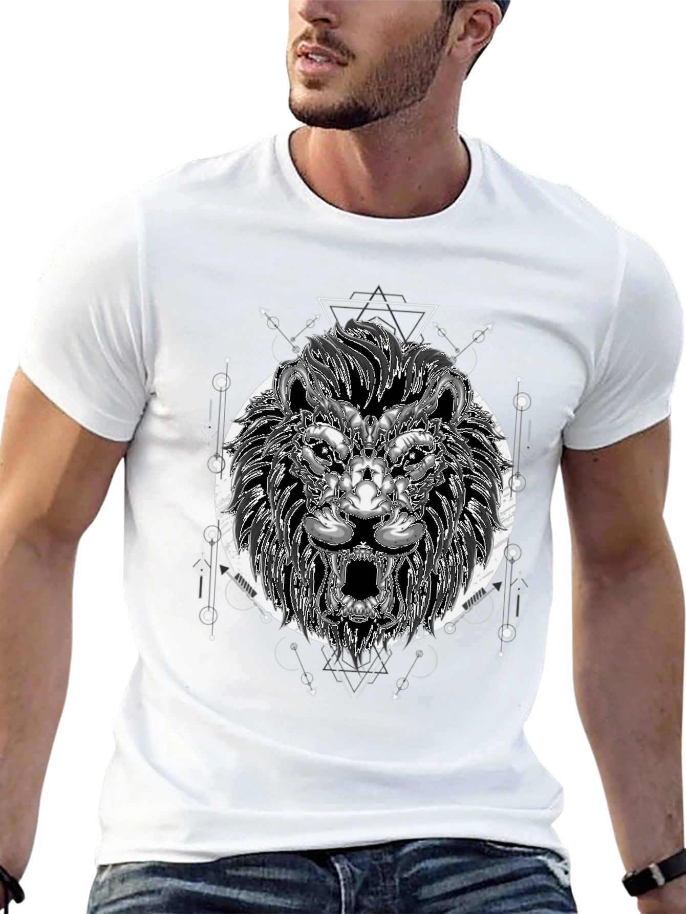 Lion Graphic Print T-Shirt - Black