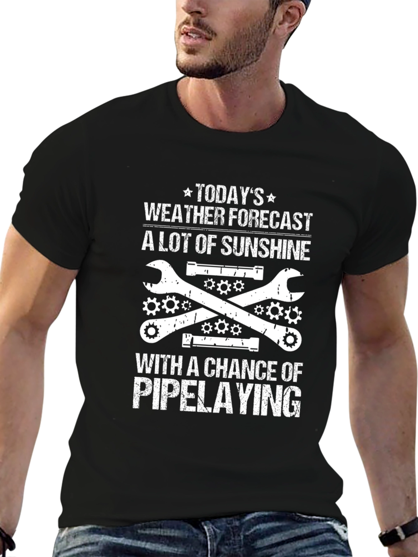 Funny Pipefitter T-Shirt: Weather Forecast Sunshine & Pipelaying