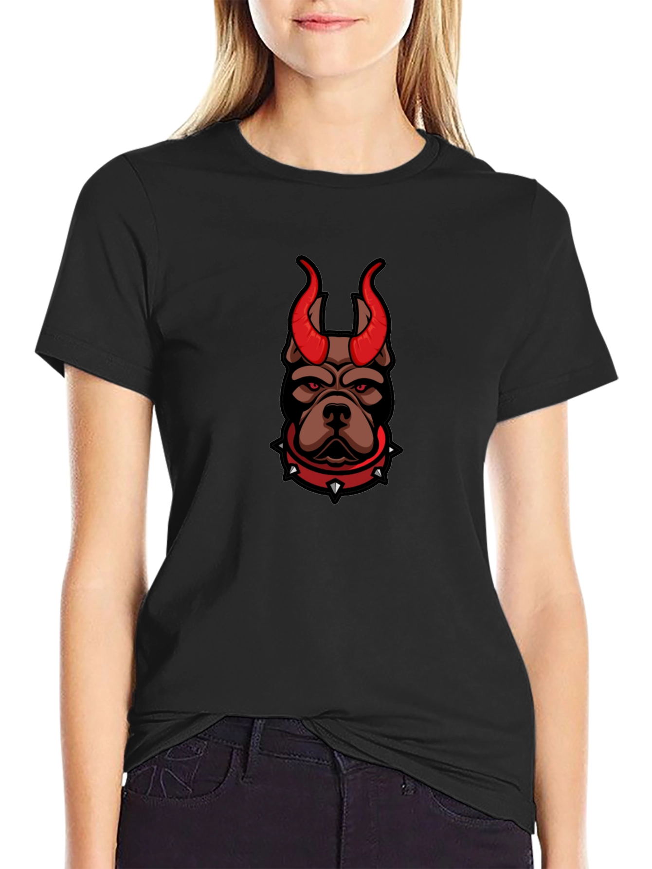 Mens Black T-Shirt with Devil Dog Graphic