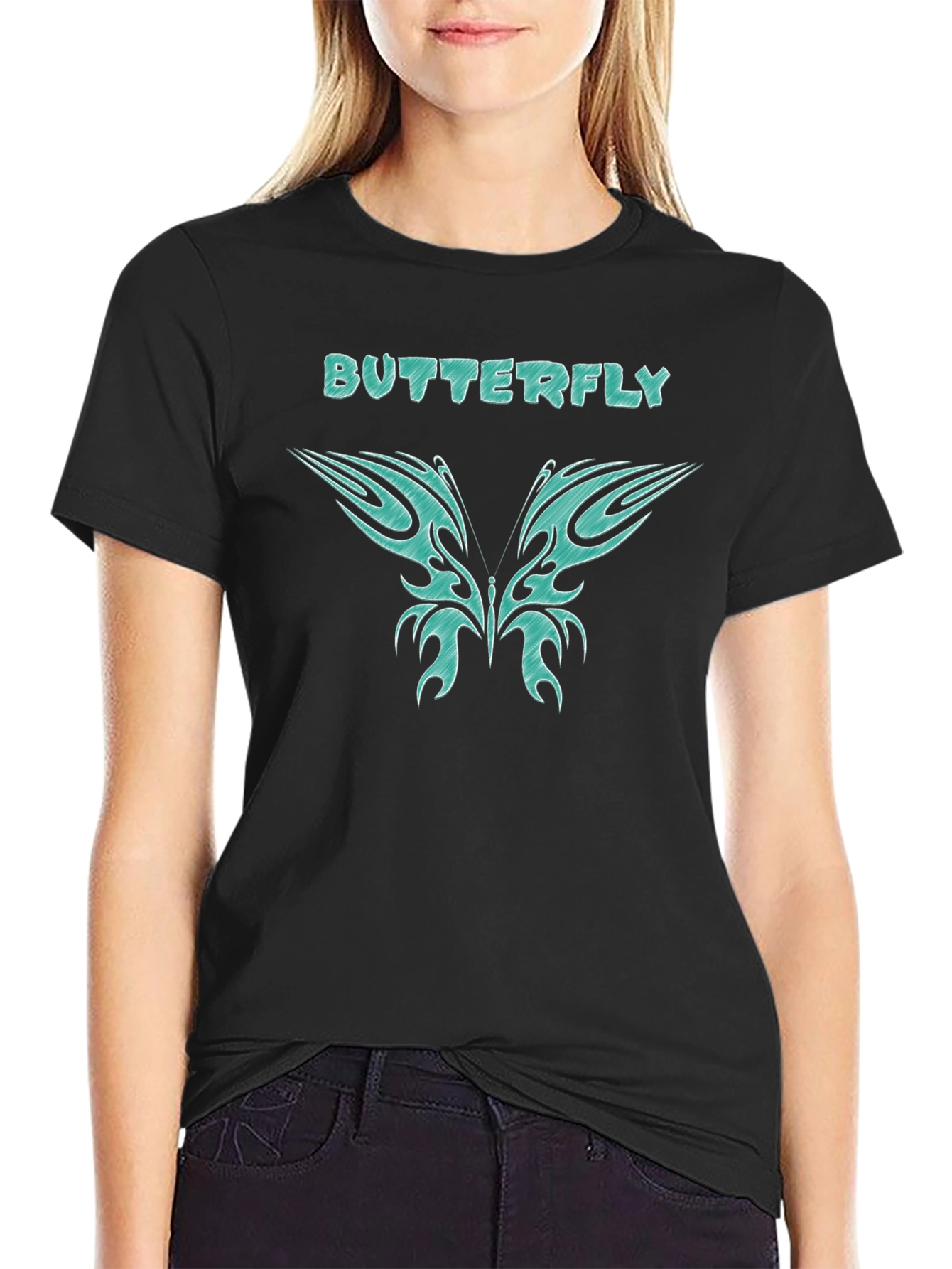 Butterfly Graphic Tee - Black Cotton T-Shirt