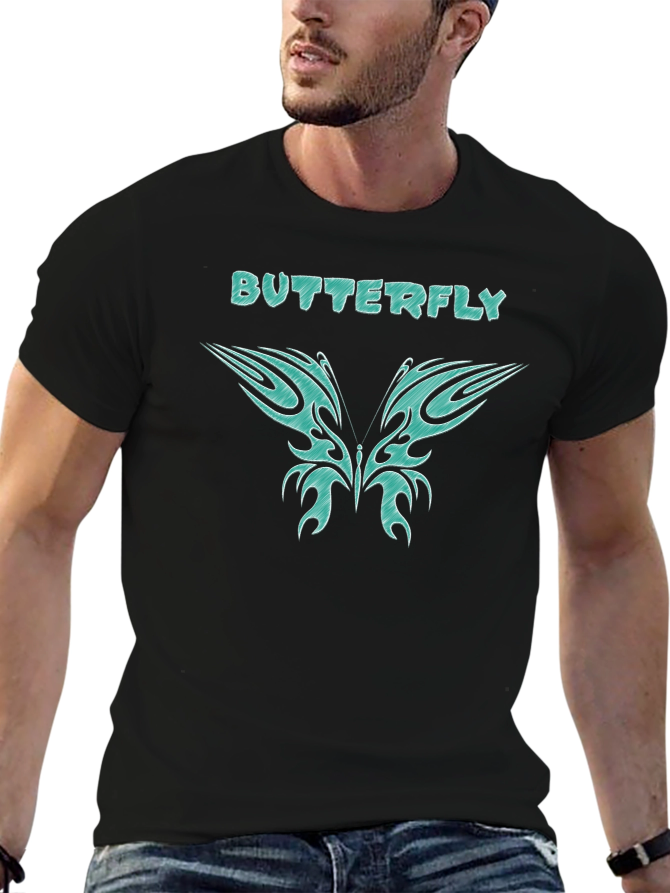 Butterfly Graphic Tee - Black Cotton T-Shirt
