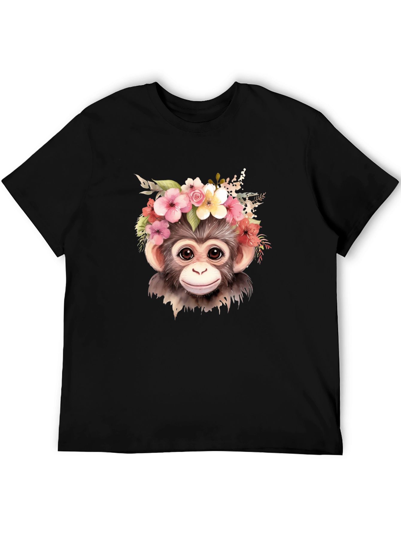 Monkey Flower Crown Black T-Shirt
