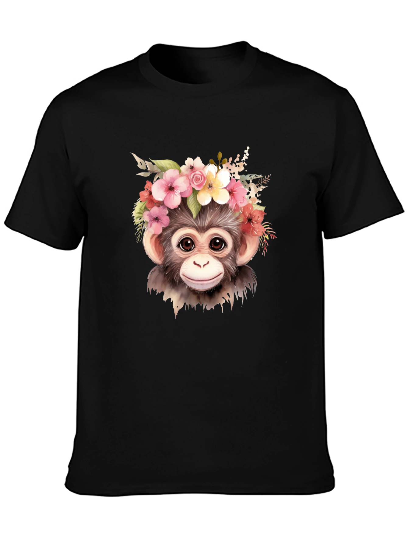 Monkey Flower Crown Black T-Shirt