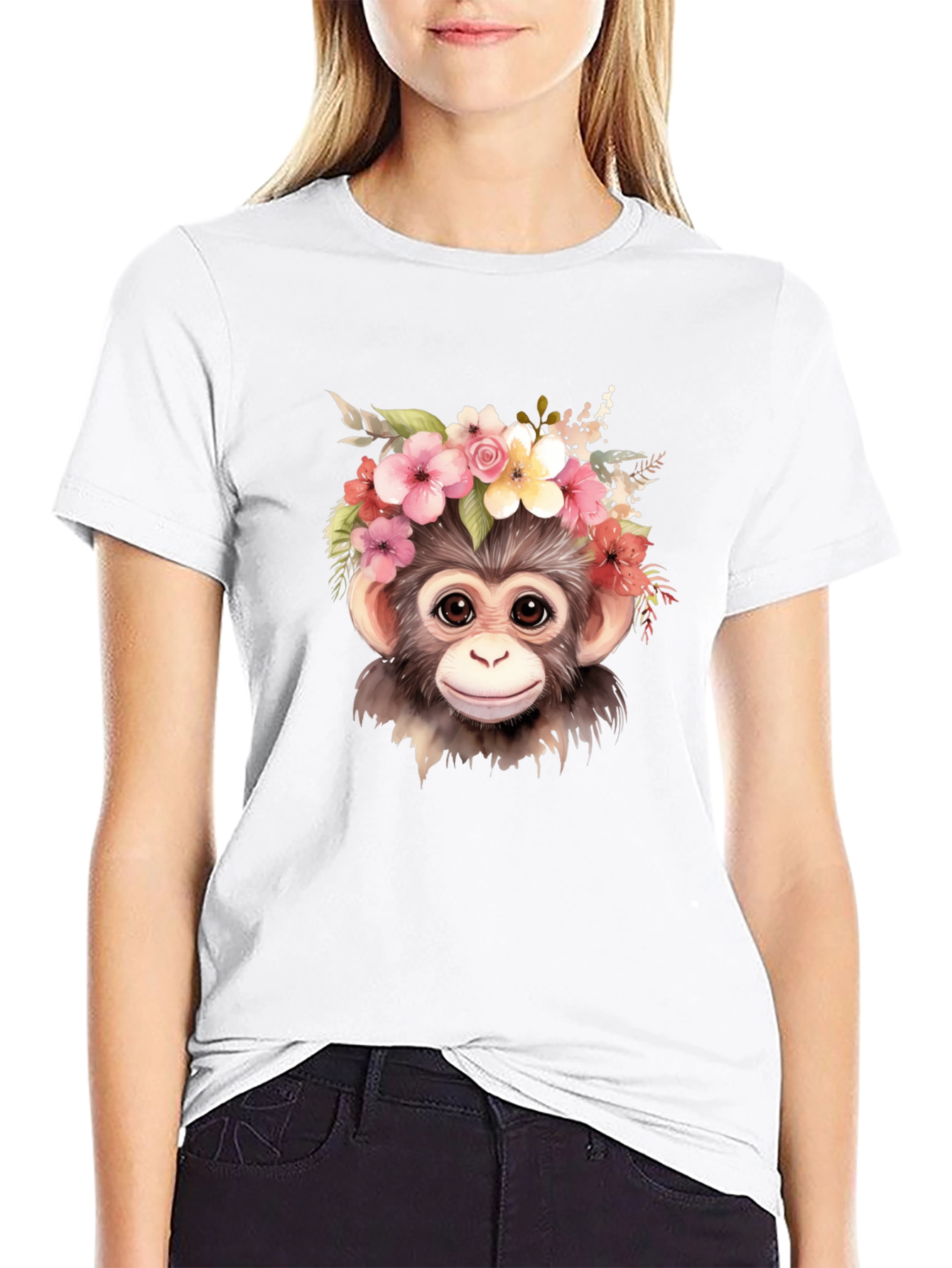 Monkey Flower Crown Black T-Shirt