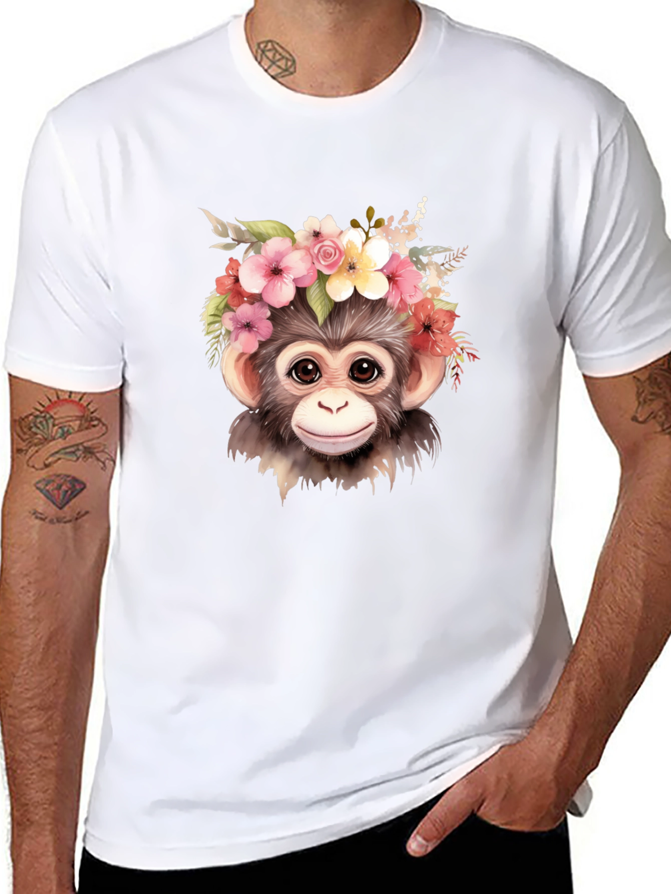 Monkey Flower Crown Black T-Shirt