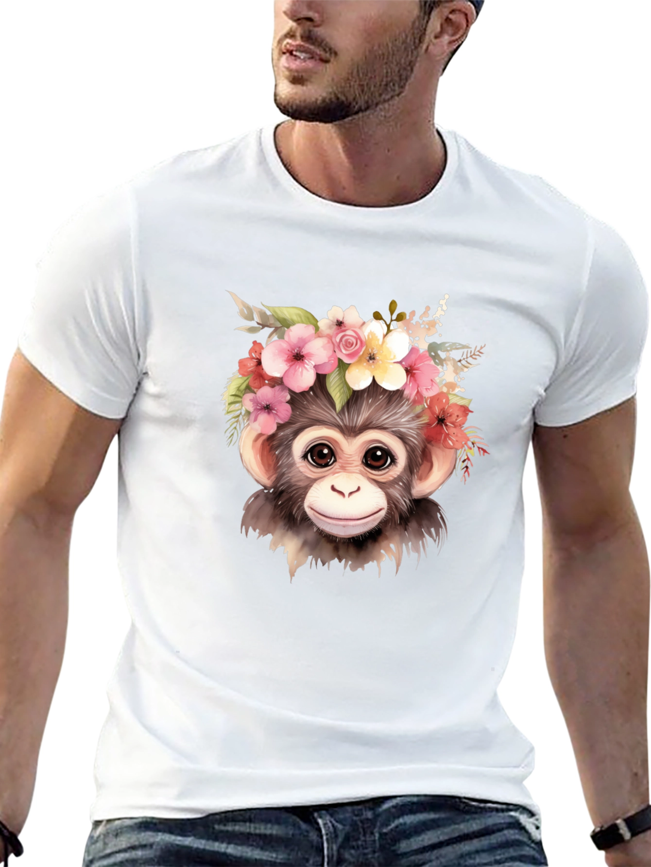 Monkey Flower Crown Black T-Shirt