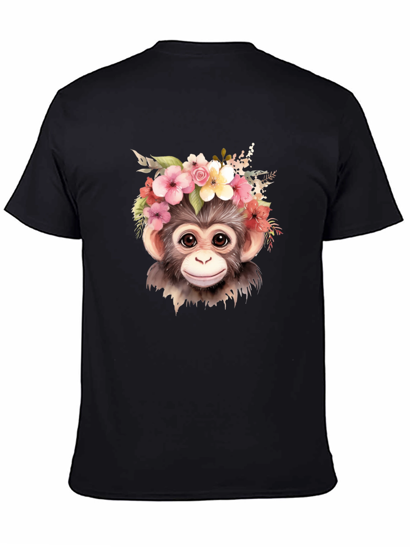 Monkey Flower Crown Black T-Shirt