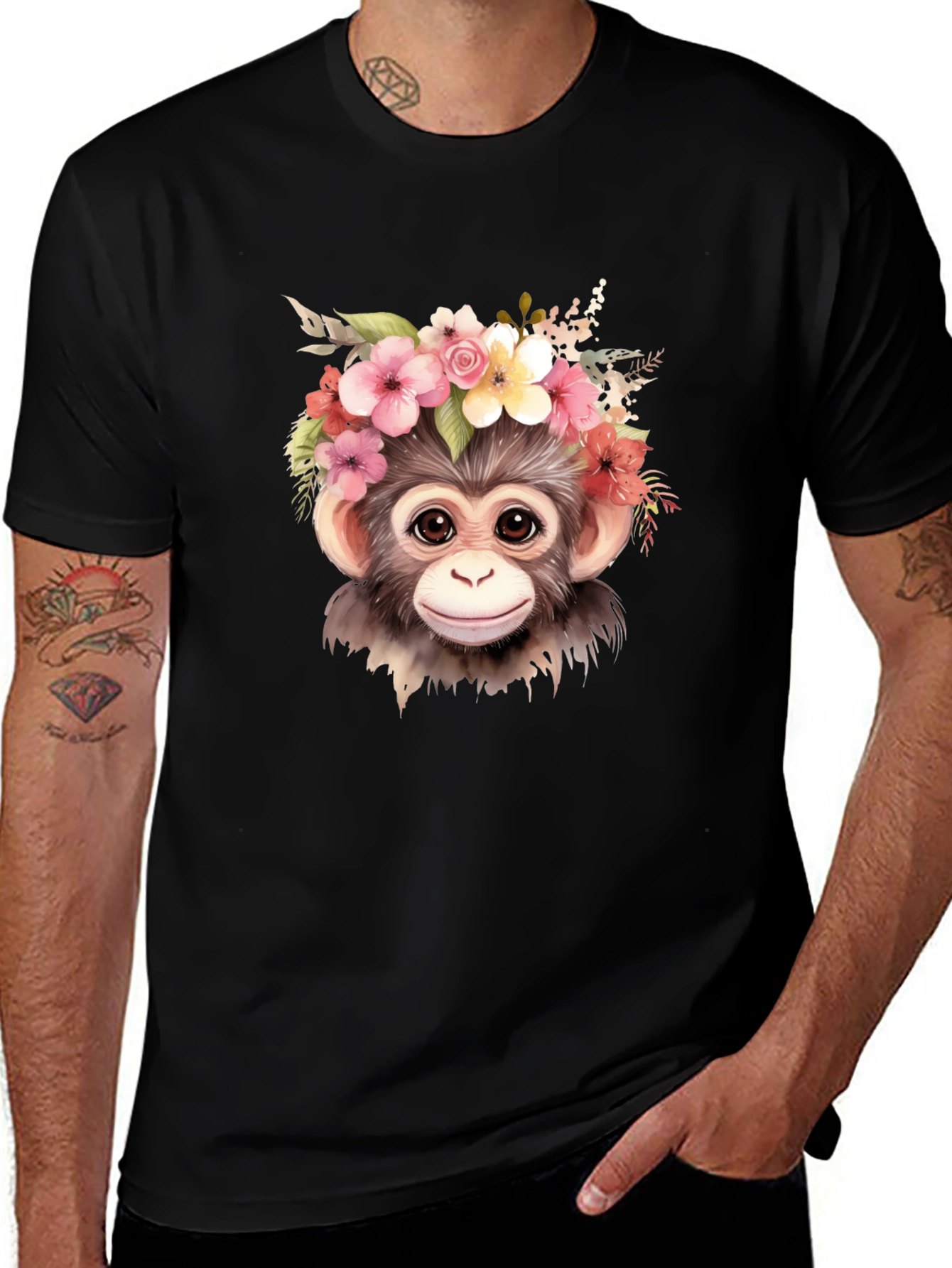 Monkey Flower Crown Black T-Shirt