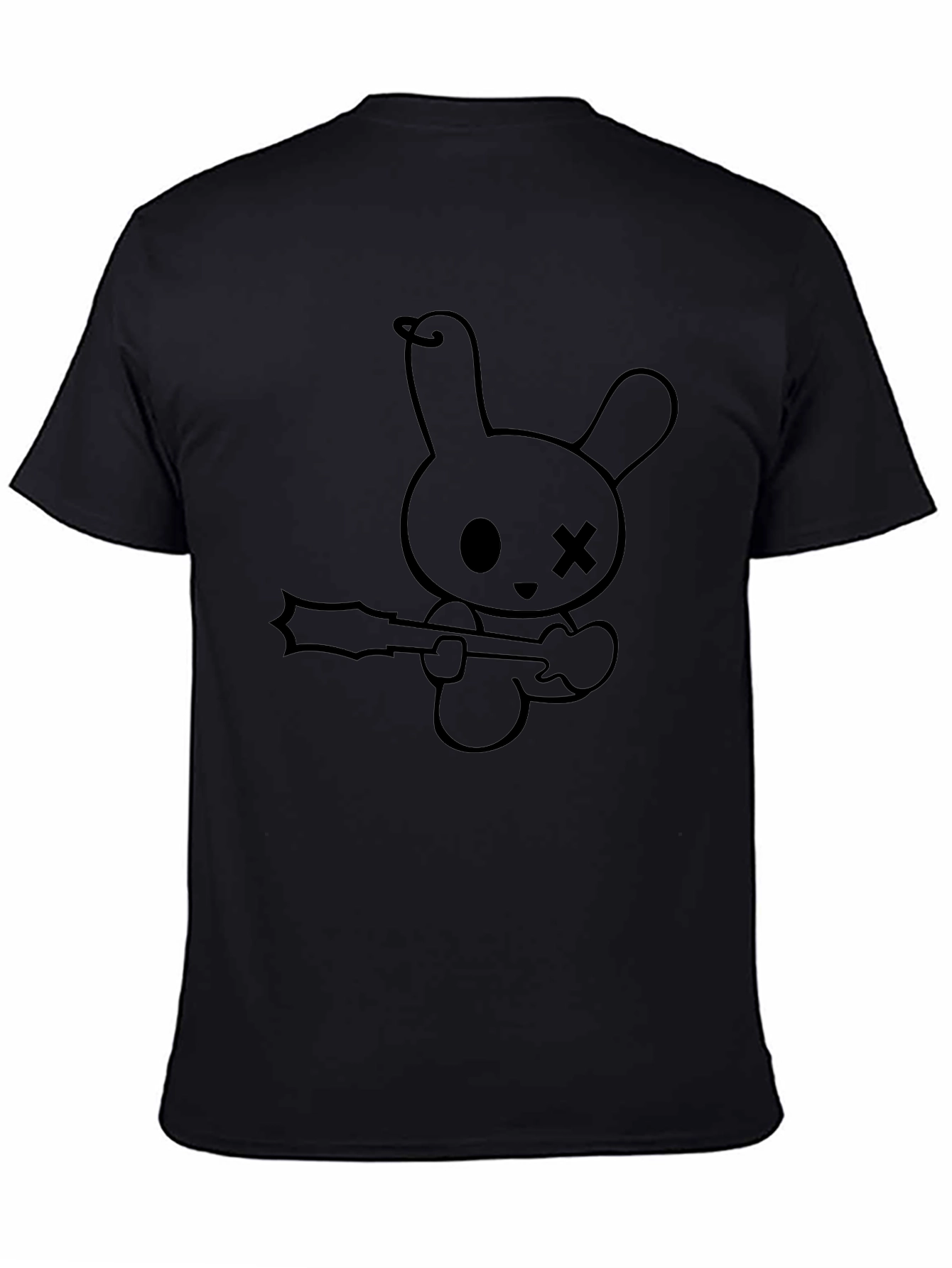 Black T-Shirt with Cartoon Bunny Graphic