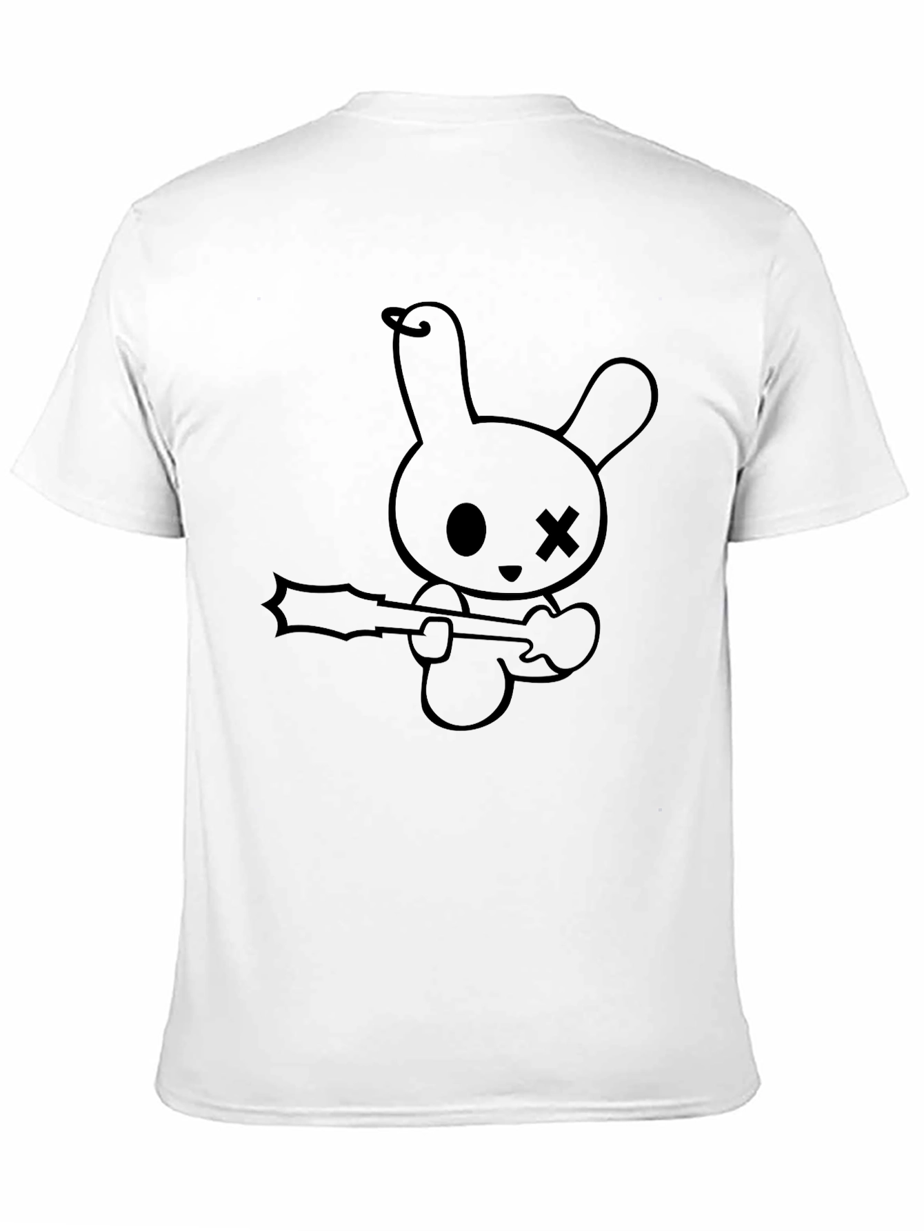 Black T-Shirt with Cartoon Bunny Graphic