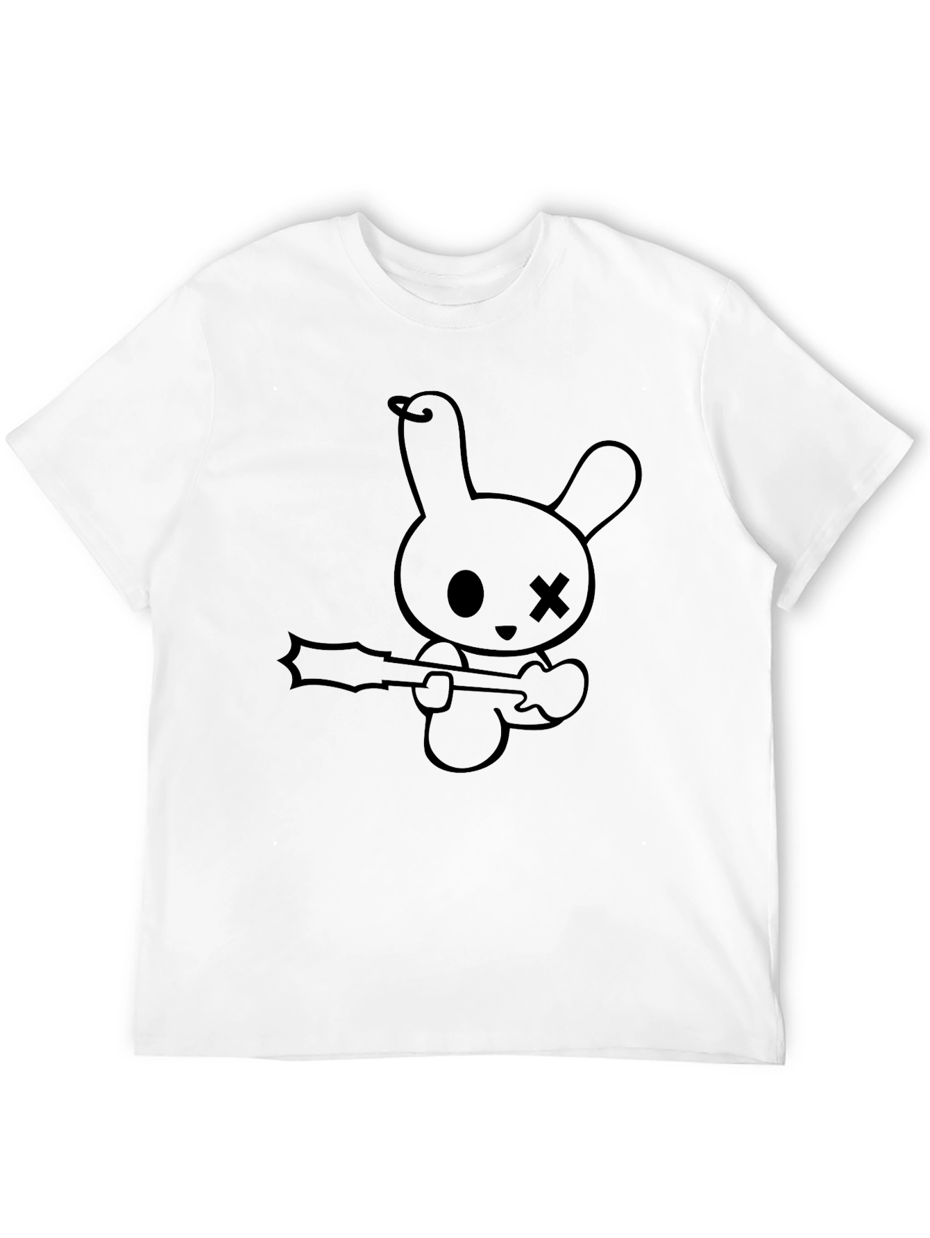 Black T-Shirt with Cartoon Bunny Graphic
