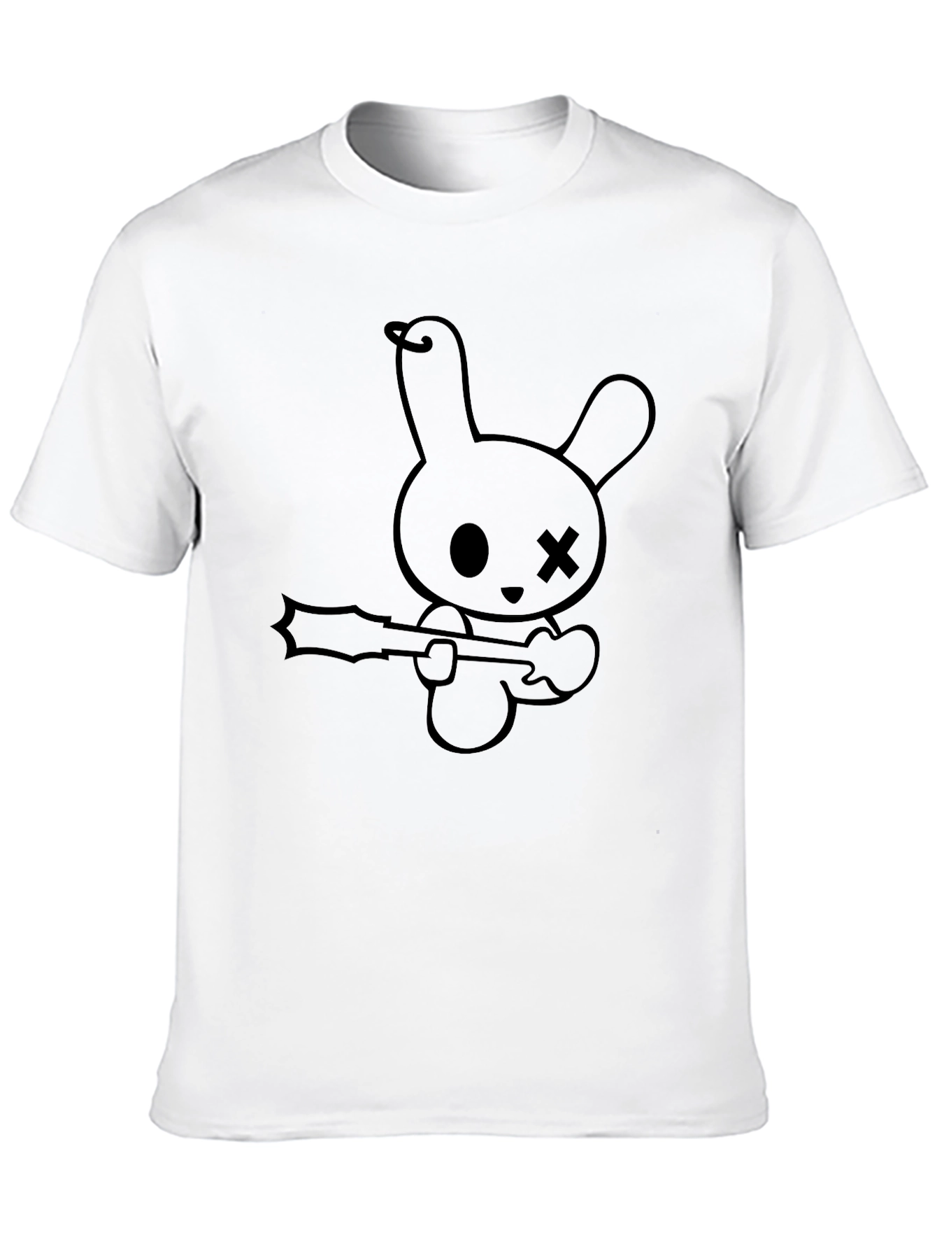 Black T-Shirt with Cartoon Bunny Graphic