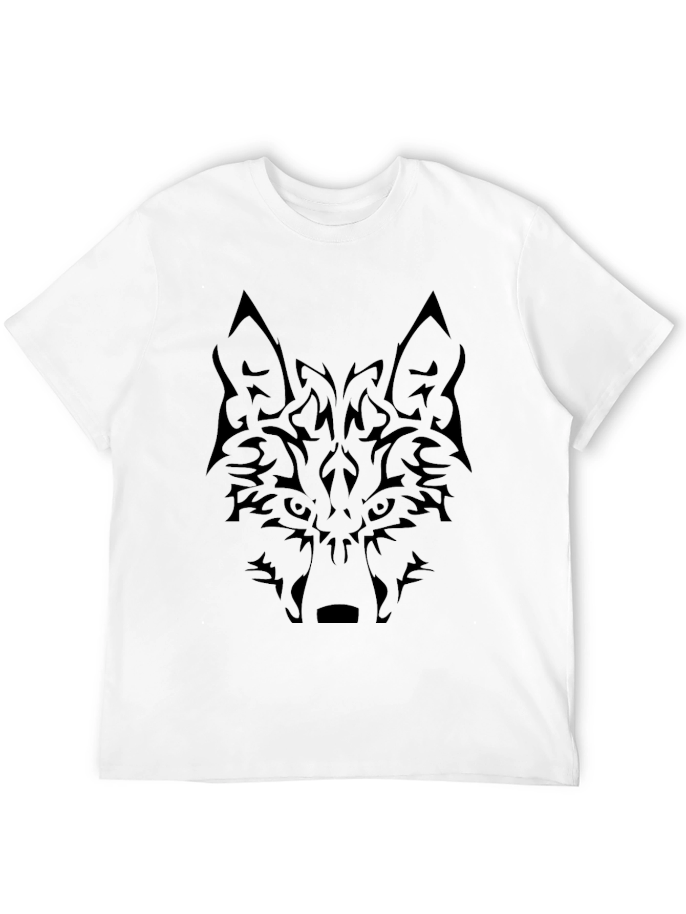 Mens Black Wolf Graphic Tee - Tribal Design