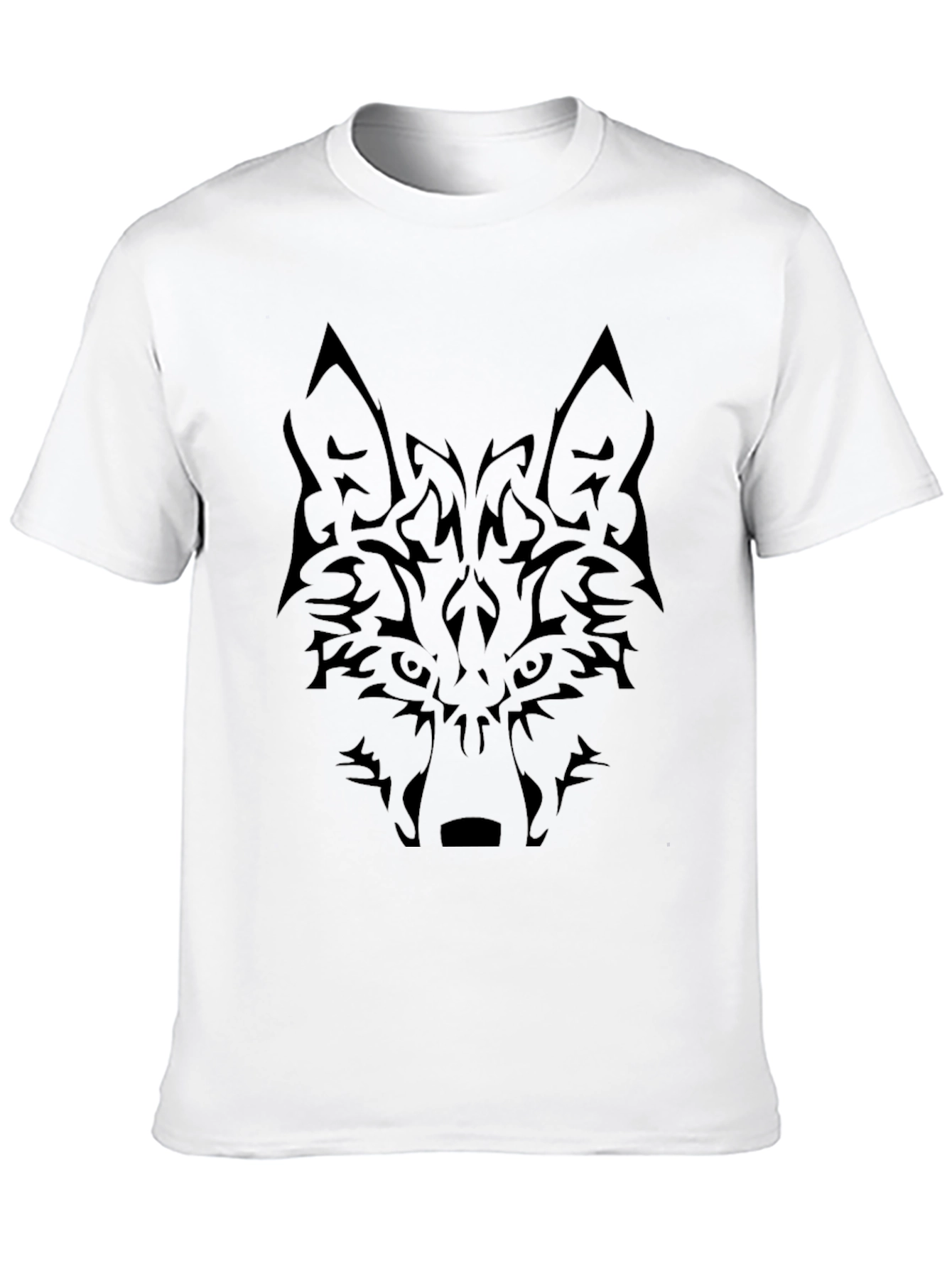 Mens Black Wolf Graphic Tee - Tribal Design