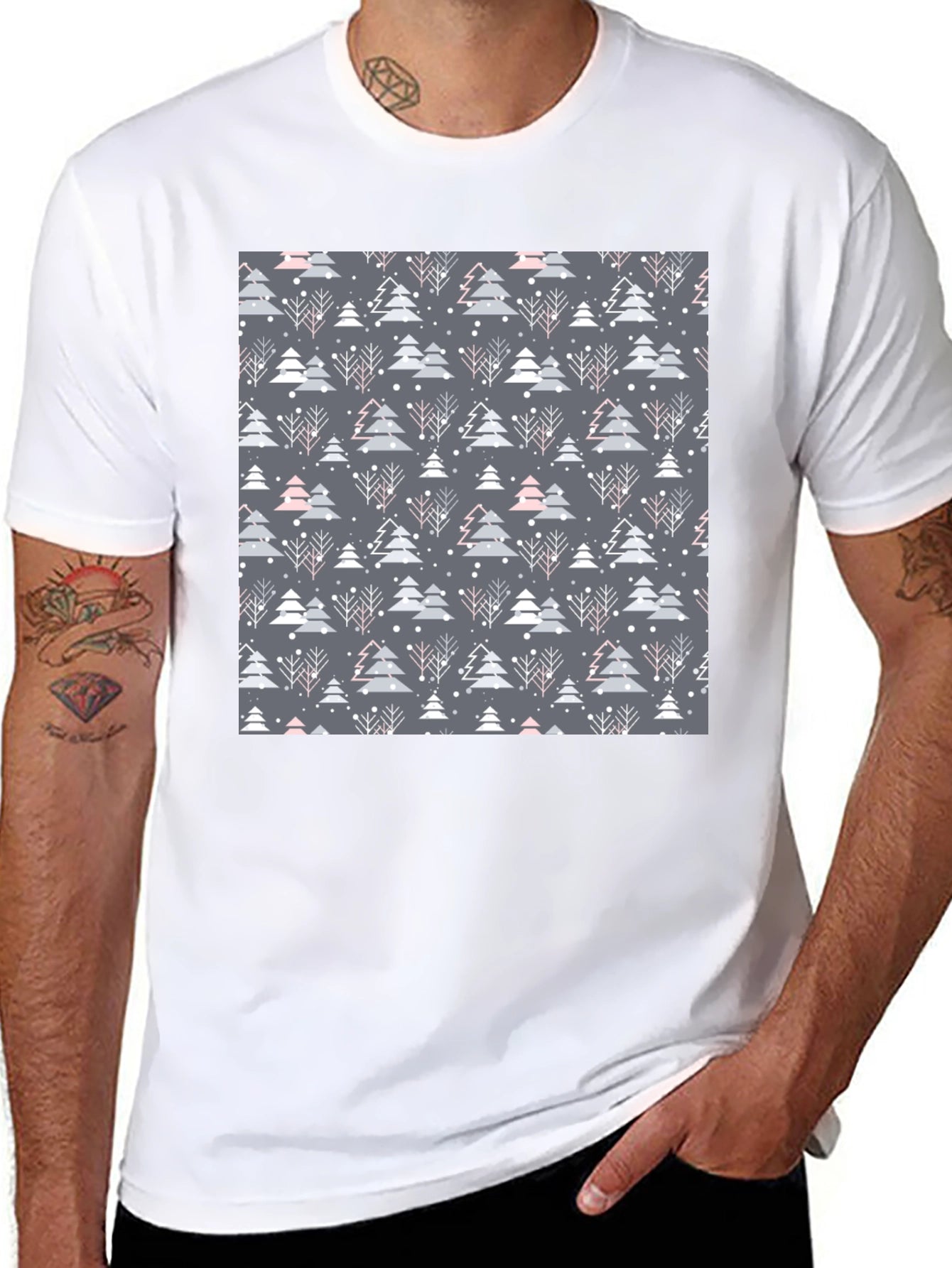 Festive Christmas Tree Pattern T-Shirt
