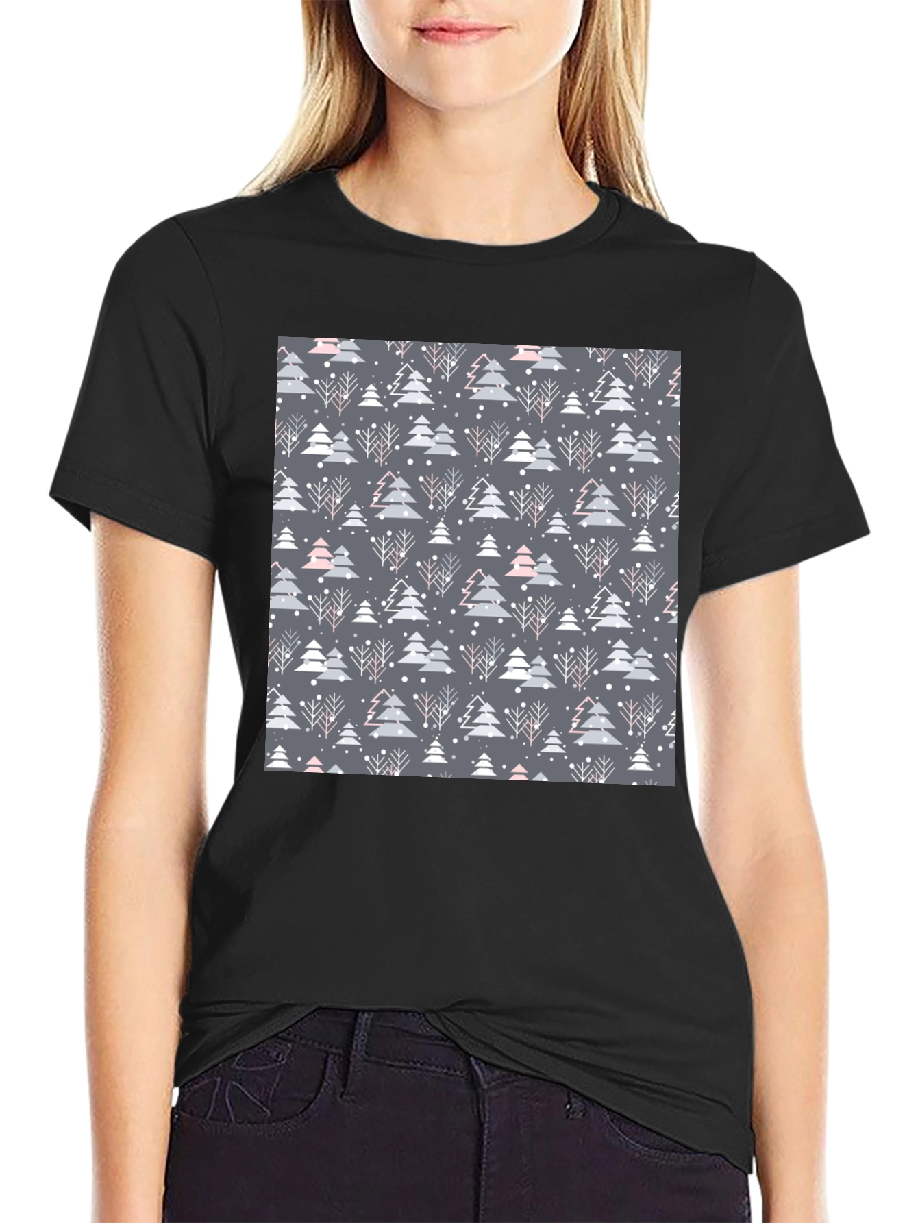 Festive Christmas Tree Pattern T-Shirt