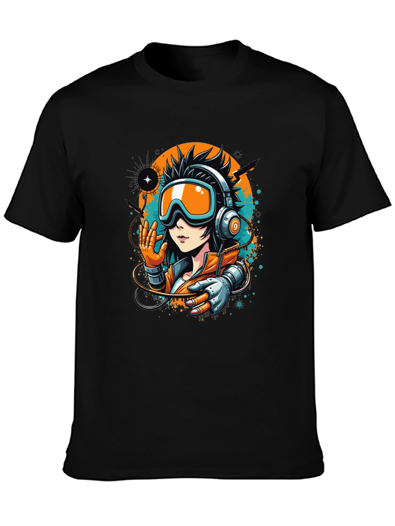 Cool Anime Girl Graphic Black T-Shirt