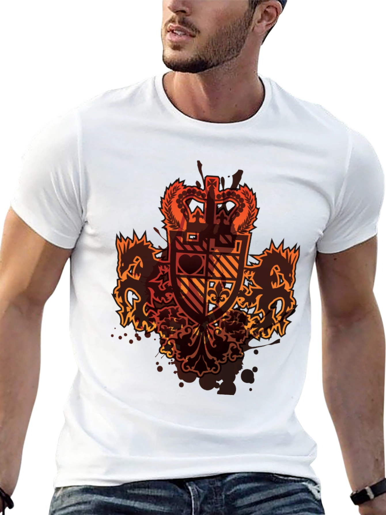 Graphic Tee: Crown & Crest Design - Black