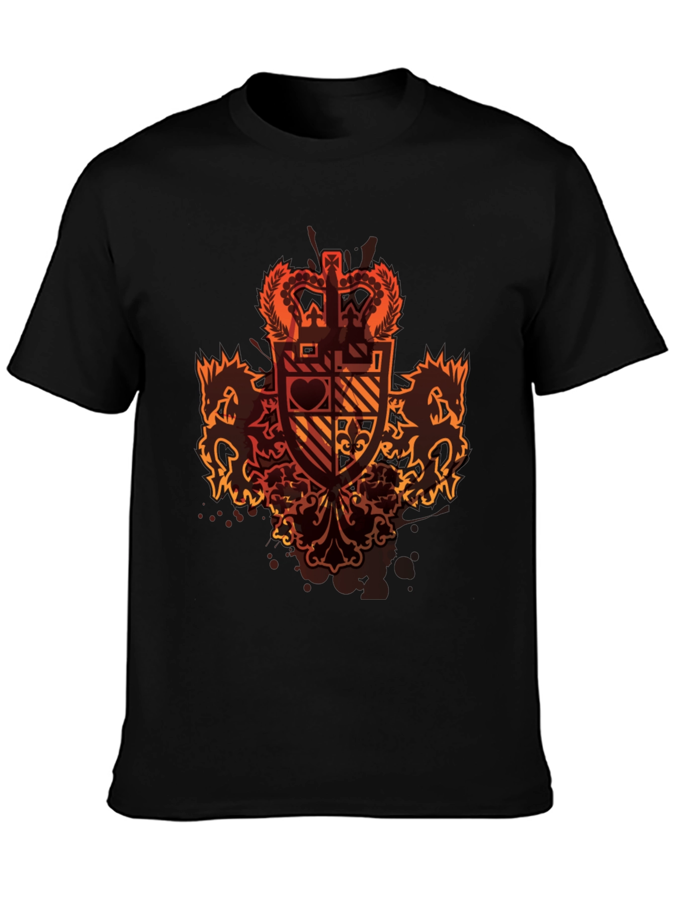 Graphic Tee: Crown & Crest Design - Black