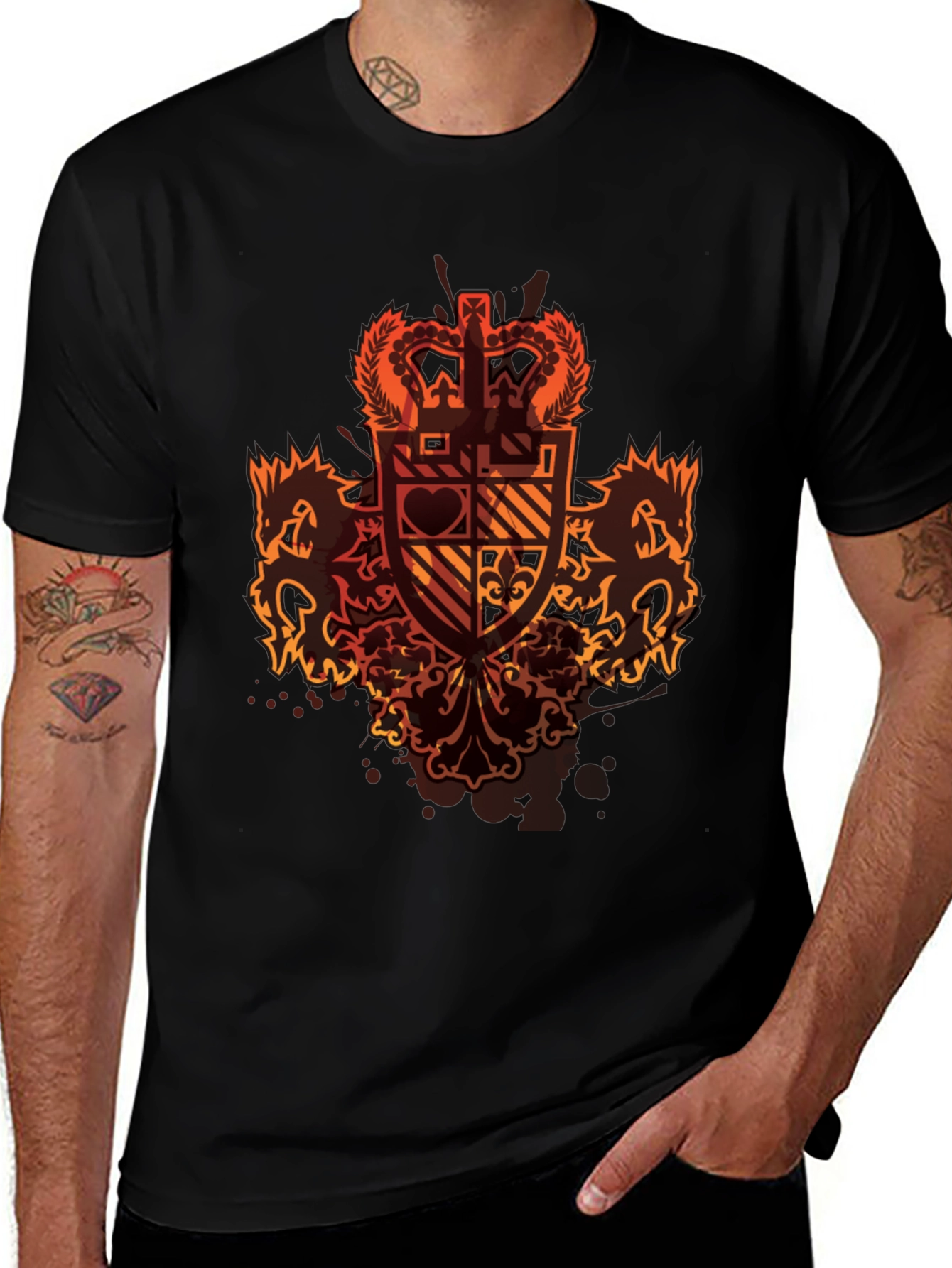 Graphic Tee: Crown & Crest Design - Black